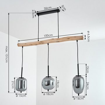 hofstein Hängeleuchte »Ambrogio« Hängelampe aus Metall/Holz/Glas, Schwarz/Natur/Rauchfarben, ohne Leuchtmittel, mit Holzstab u. verstellbaren Schirmen, E14