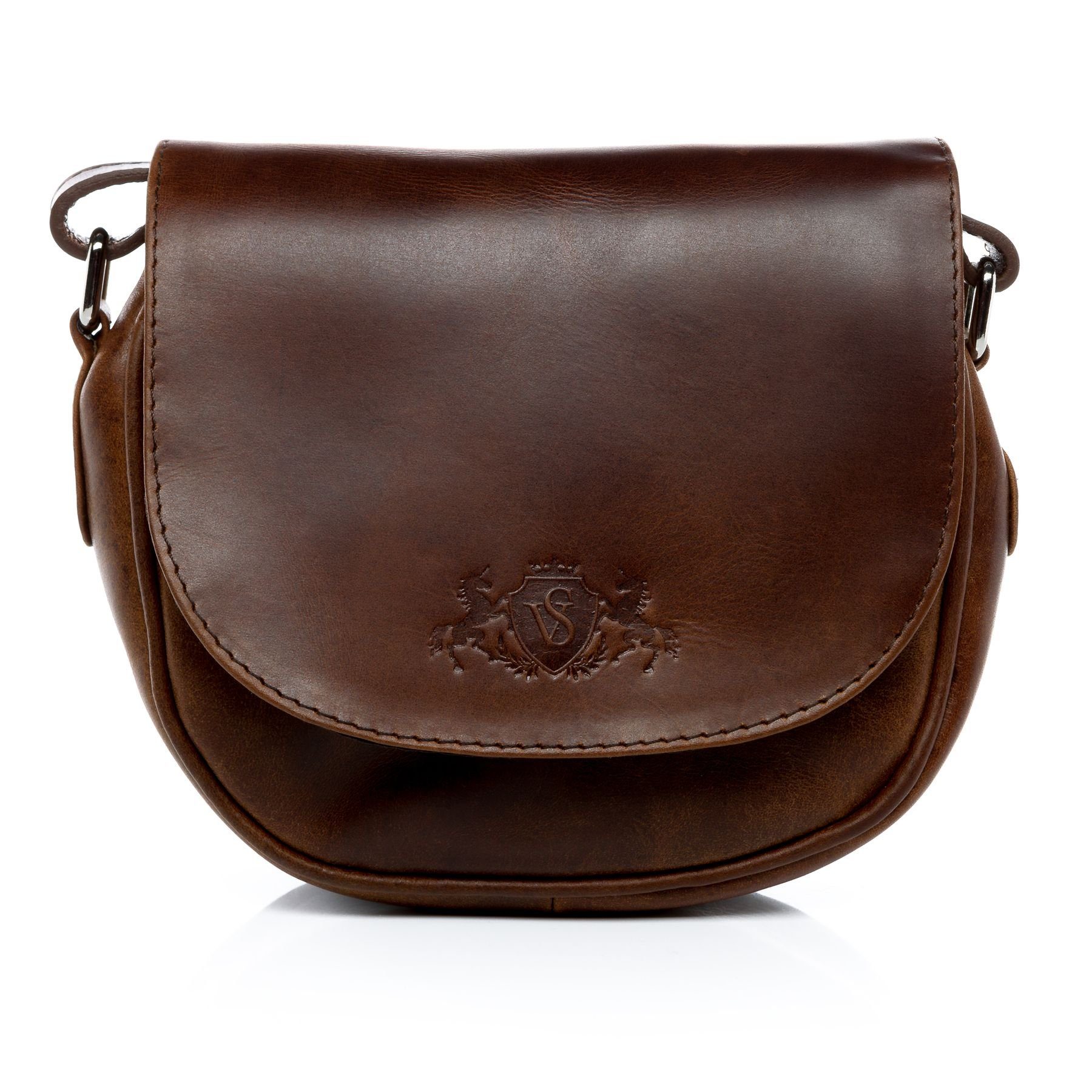 SID & VAIN Umhängetasche Leder Schultertasche Damen BRIGHTON, Crossbody Bag Echtleder für Damen, Umhängetasche braun-cognac