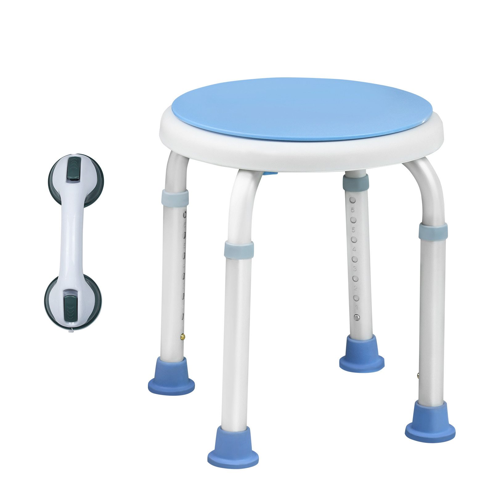 FIVMEN Duschhocker mit Griff aus Alu und Kunststoff, Höhenverstellbarer 37-53 cm, belastbar bis 135 kg, Duschstuhl, um 360 ° Drehbarer …