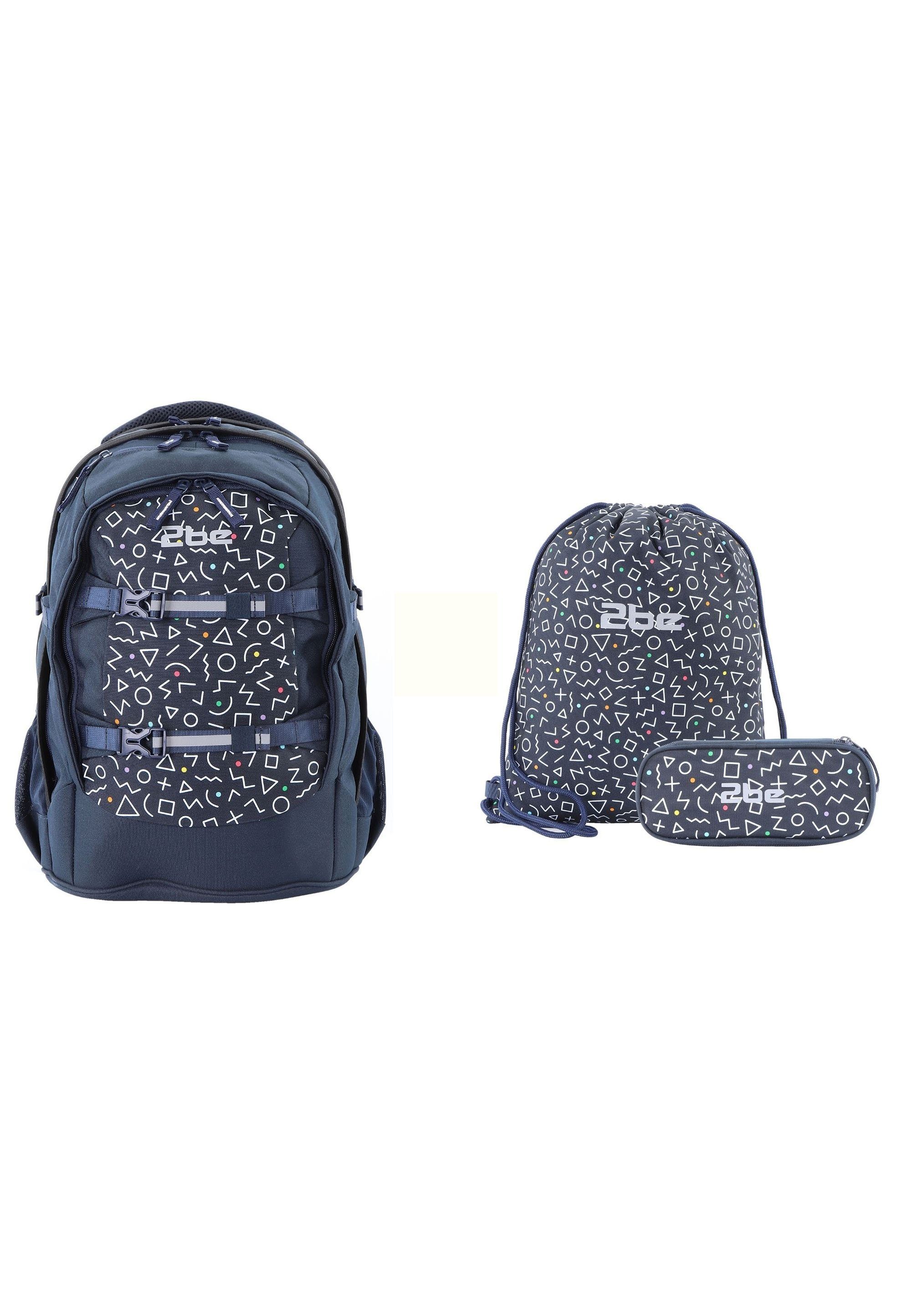2be 2be Schulrucksack Navy Blue, mit Turnbeutel und Federmäppchen
