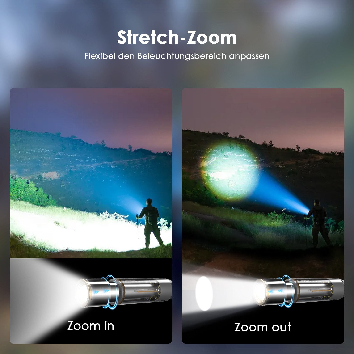 Quntis LED Taschenlampe mit starkem licht, campinglampe, taschenlampe mit akku, Camping Licht (1-St), Handlampe mit 5 Lichtmodi, 2400mAh Akku, kompakt & tragbar