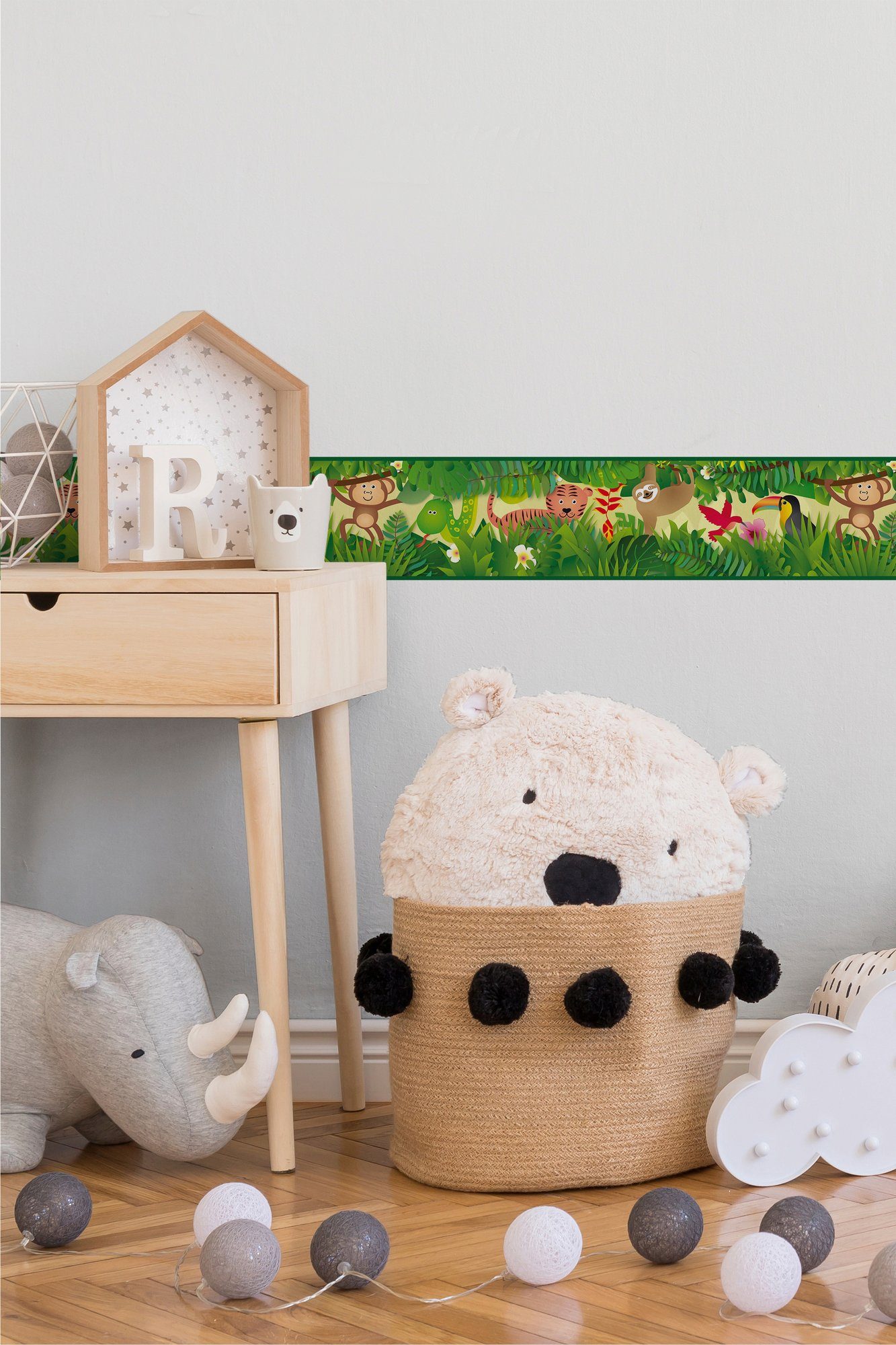 A.S. Création Bordüre Jungle Friends, glatt, abstrakt, naturalistisch, Motiv, Papier Wand Schräge Tür Borte Wohnzimmer Schlafzimmer Küche Design