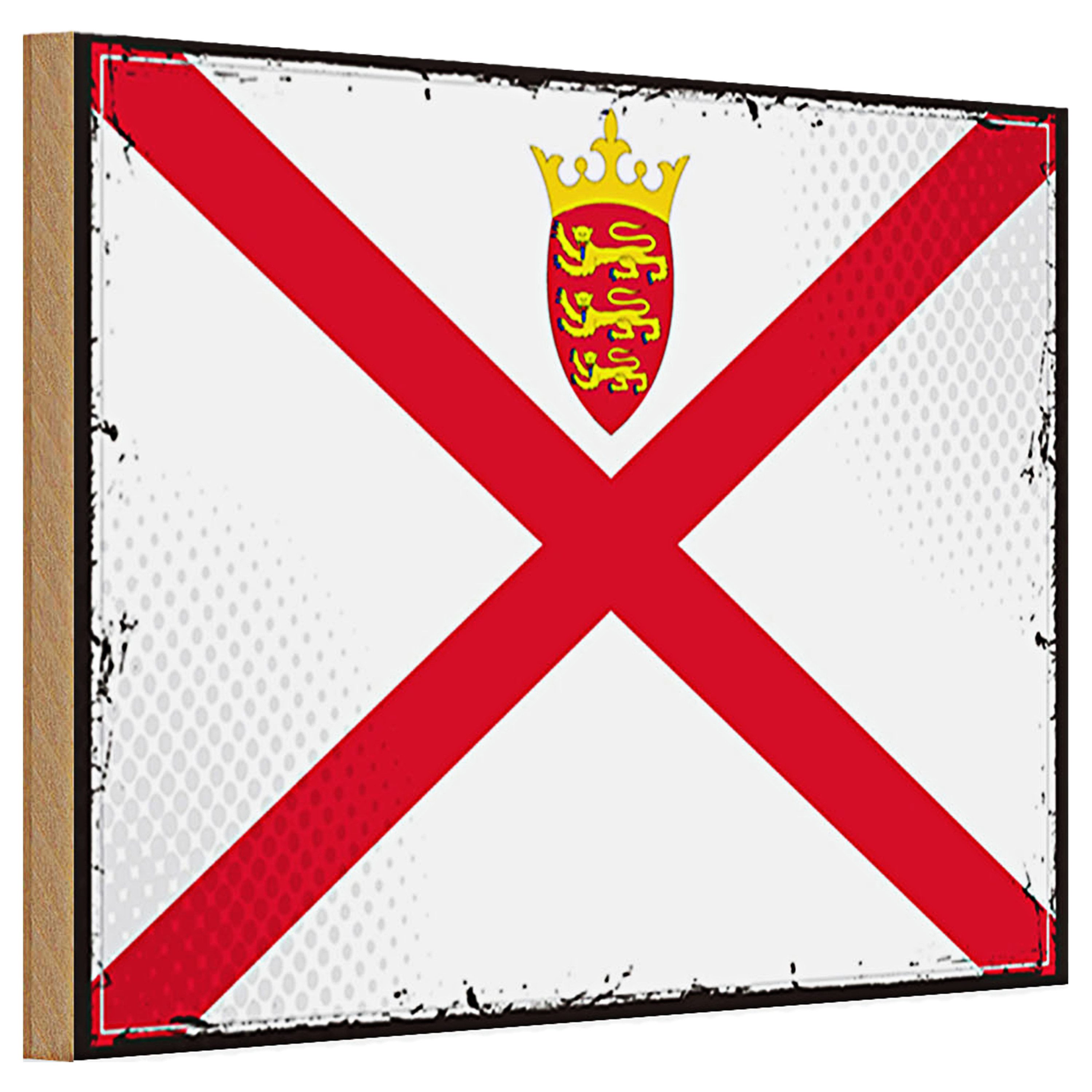 Roomando Holzbild Holzschild Flagge Jersey 30x20cm Retro Flag of Jersey