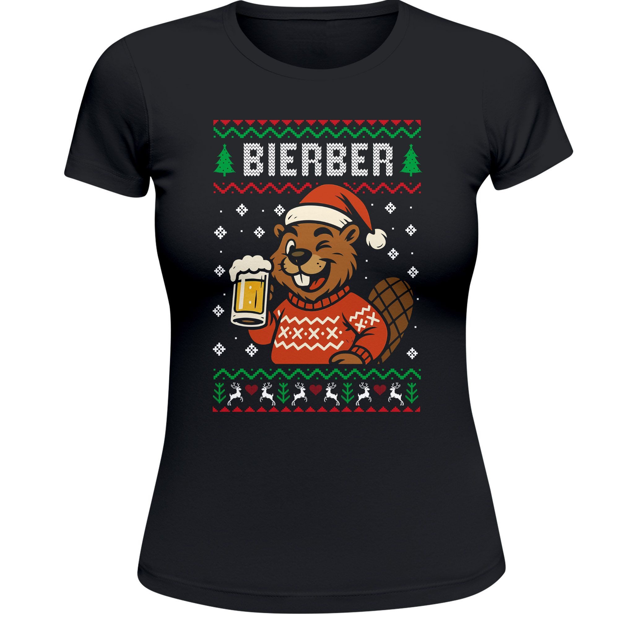 Print-Shirt Weihnachtsshirt Damen Weihnachten Bierber Wortspiel Spruch lustig