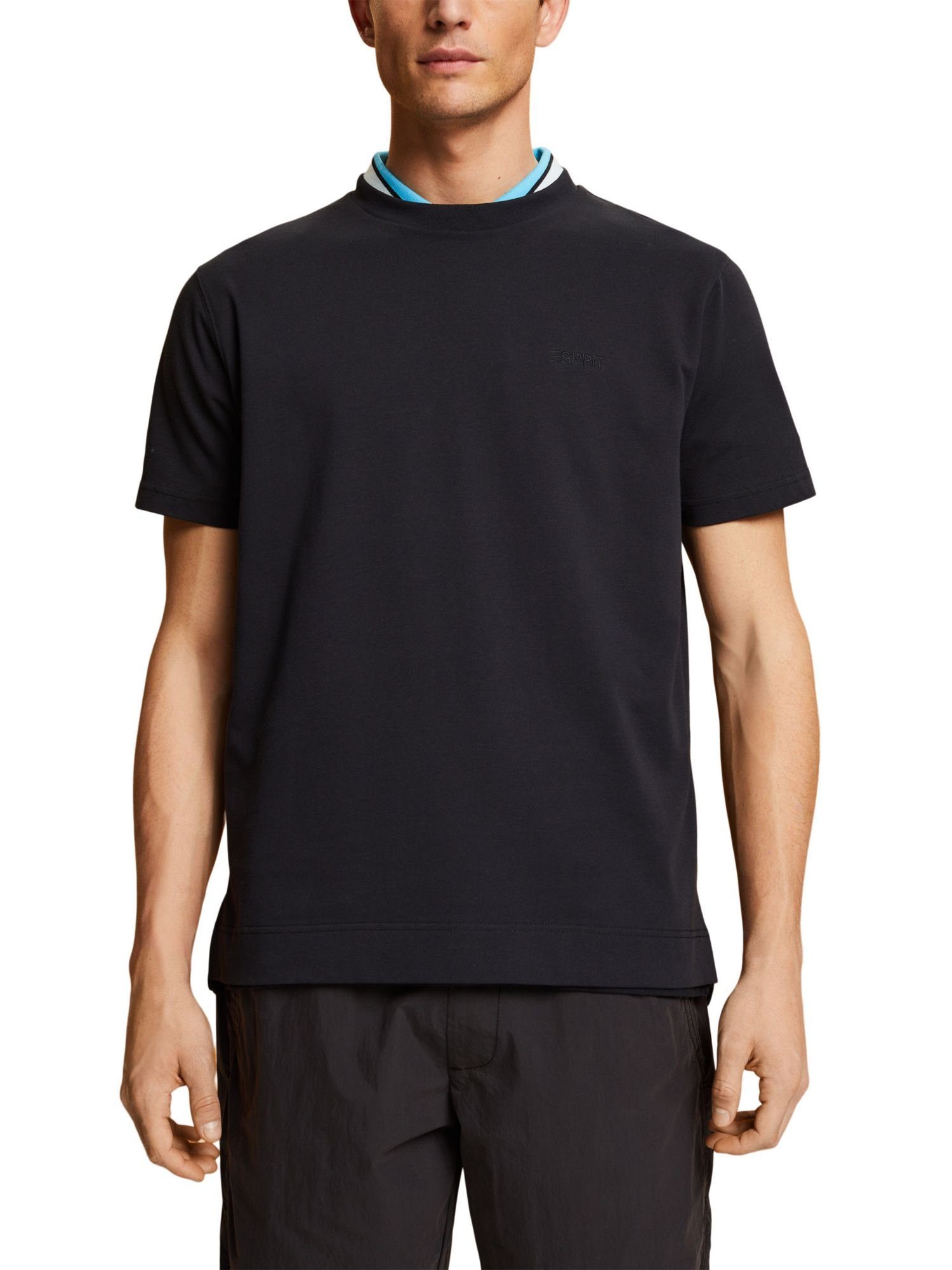 Esprit BLACK T-Shirt (1-tlg) mit Logostickerei T-Shirt