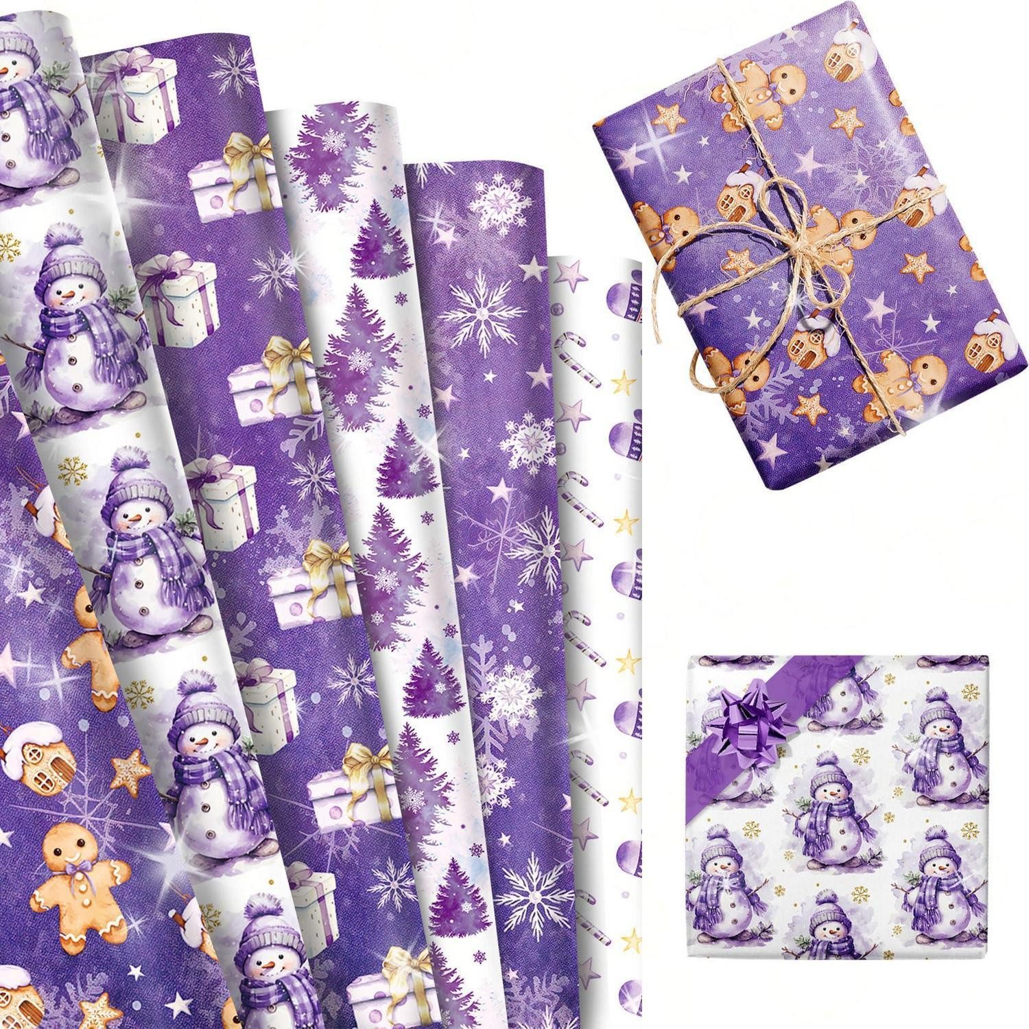 LuxusKollektion Geschenkpapier Weihnachts Geschenkpapier Lila Schneeflocken, (12St)