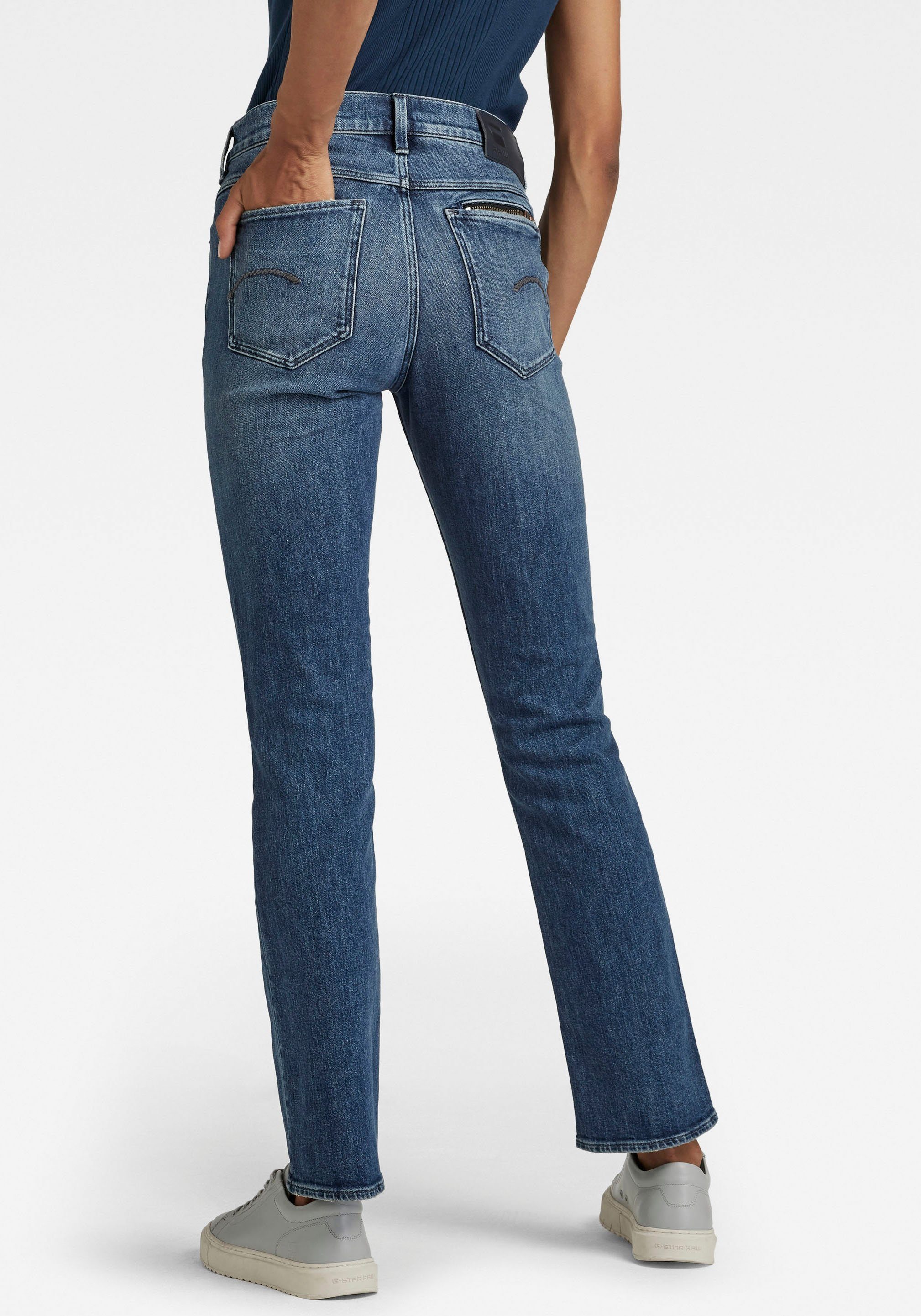 Damen Jeans G-Star RAW Straight-Jeans Noxer High Straight mit Umschlagsaum u. Reißverschlusstasche an der Gesäßtasche