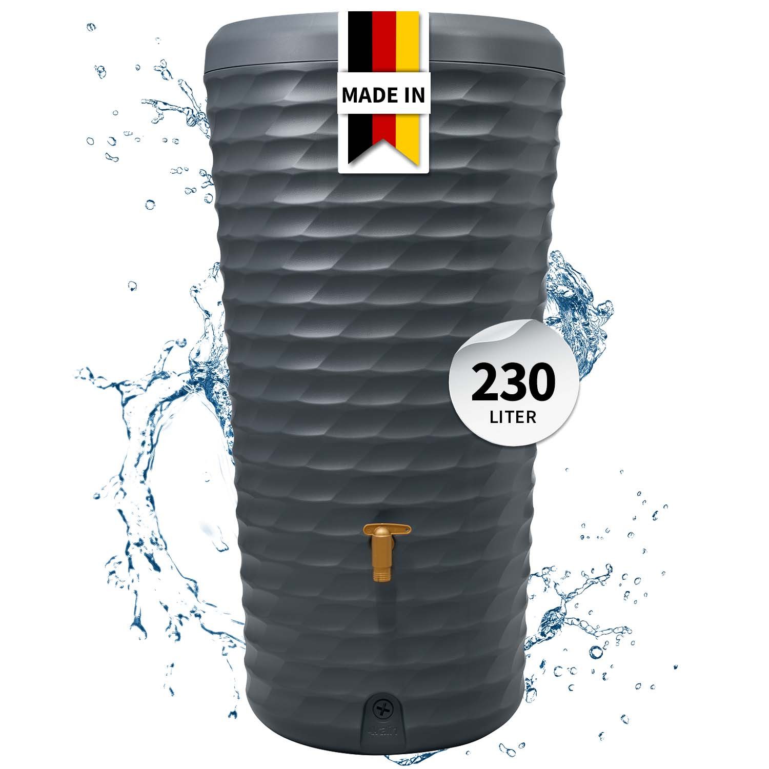 4rain Regentonne JOLIE 2in1 Regenspeicher 230 Liter graphite grey inkl. Pflanzschale