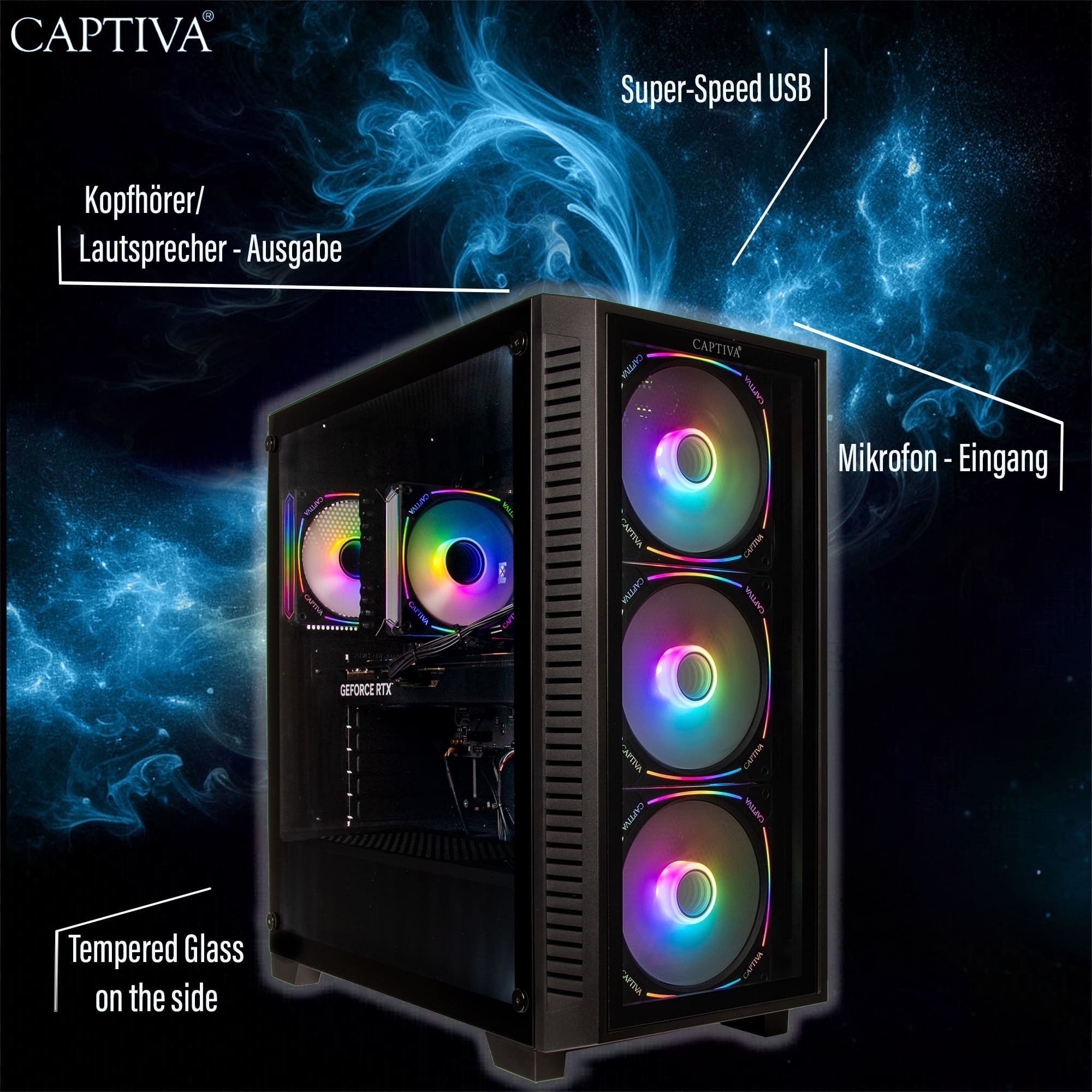 CAPTIVA Highend Gaming R89-530 PC (AMD Ryzen 9 7900X, GeForce® RTX™ 5070 Ti, 64 GB RAM, 2000 GB SSD, Luftkühlung, WLAN, Windows 11 Home)