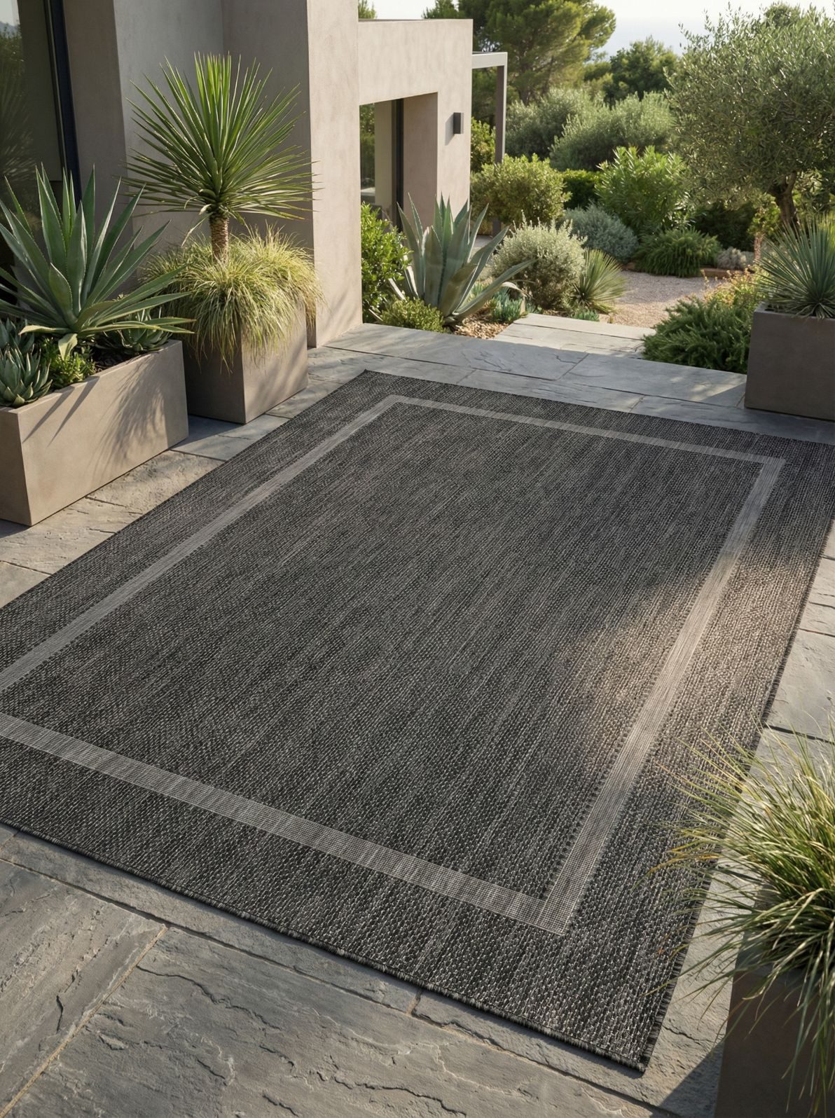 KADIMA DESIGN Outdoorteppich ALSTER Wetterfest UV-Beständig Balkon Waschbar Strapazierfähig Uni, Rechteckig, Höhe: 3 mm, Schwarz, 60x100 cm, Balkonteppich Fußbo – Bild 2 von 5