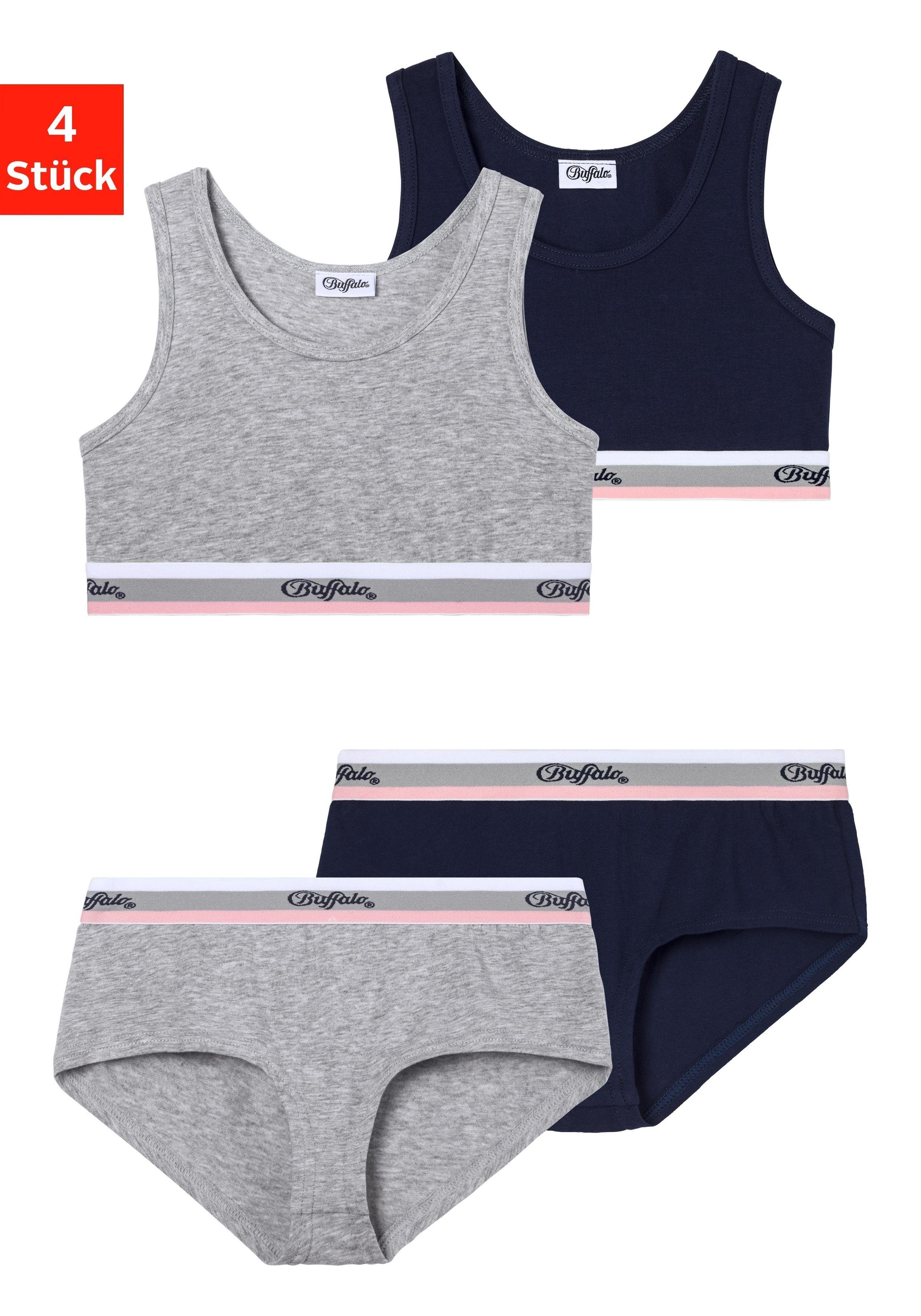 navy in schlichtem klassisch Set: 4-tlg., Panty) Design Buffalo grau, (Packung, Bustier mit