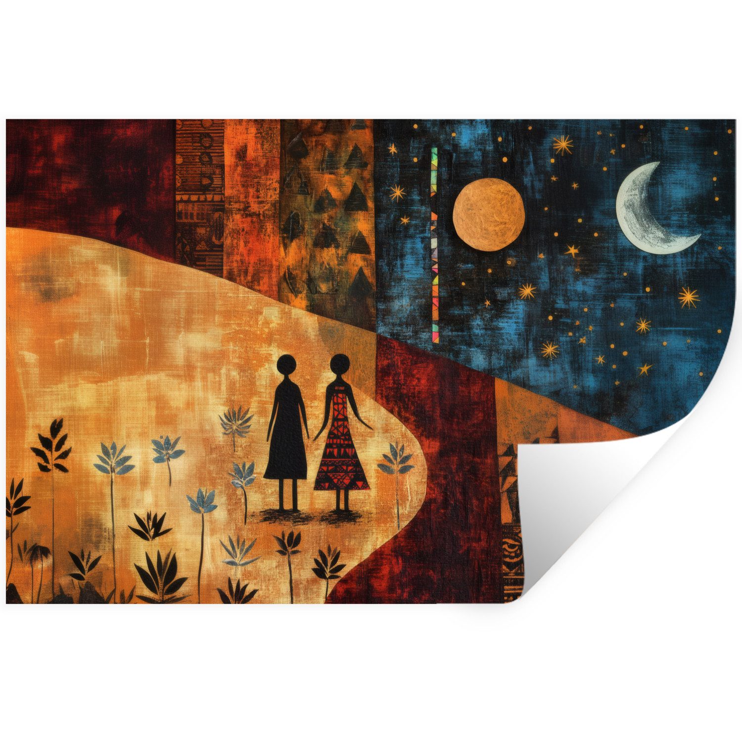 MuchoWow Wandsticker Scherenschnitte - Abstrakt - Sonne - Mond (1 St), Wandtattoo, Selbstklebend, Wohnzimmer, 30x20 cm