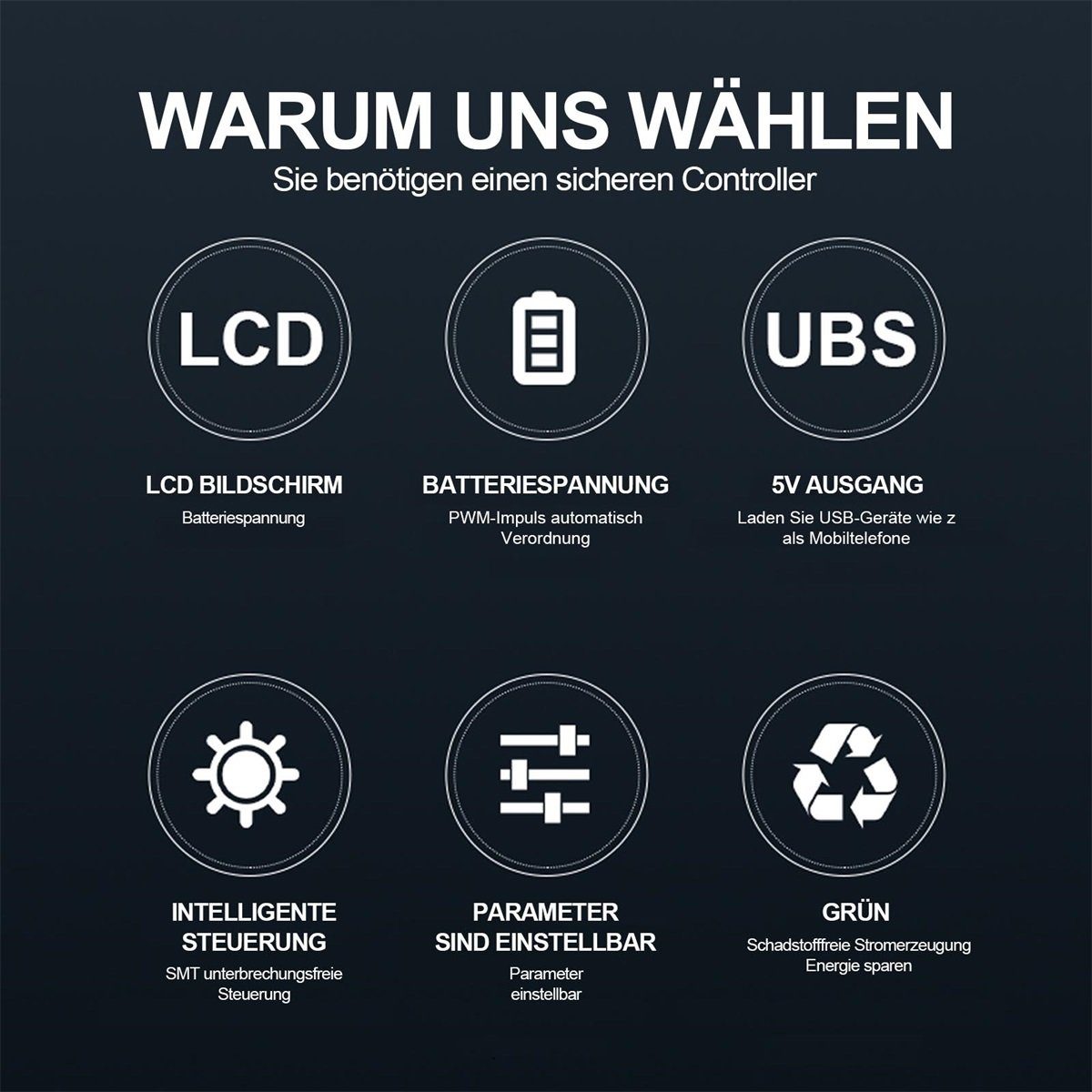 PFCTART Solarladeregler MPPT PV-Panel-Laderegler mit Display, 40A/100A, Set, 1-St., Geeignet für LiFePO4-Batterien, Lithiumbatterien usw, 5-facher Schutz gegen  – Bild 4 von 5