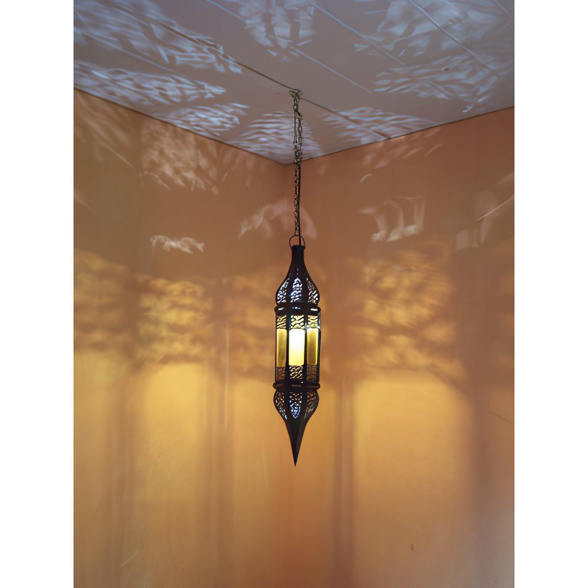 Marrakesch Orient & Mediterran Interior Deckenleuchte Maurische Deckenlampe Rihana edel aus Metall und Glas in Orange 56 cm, ohne Leuchtmittel, Handarbeit