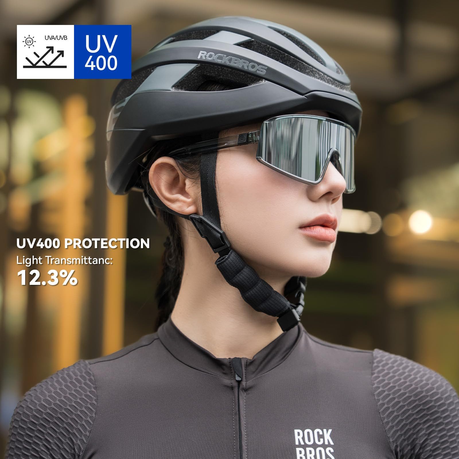 ROCKBROS Fahrradbrille Sportbrille Herren Damen Fahrrad Rennrad MTB Outdoor TR90 Rahmen, selbsttönend, UV400 Schutz, verstellbares Nasenpolster, ultraleicht