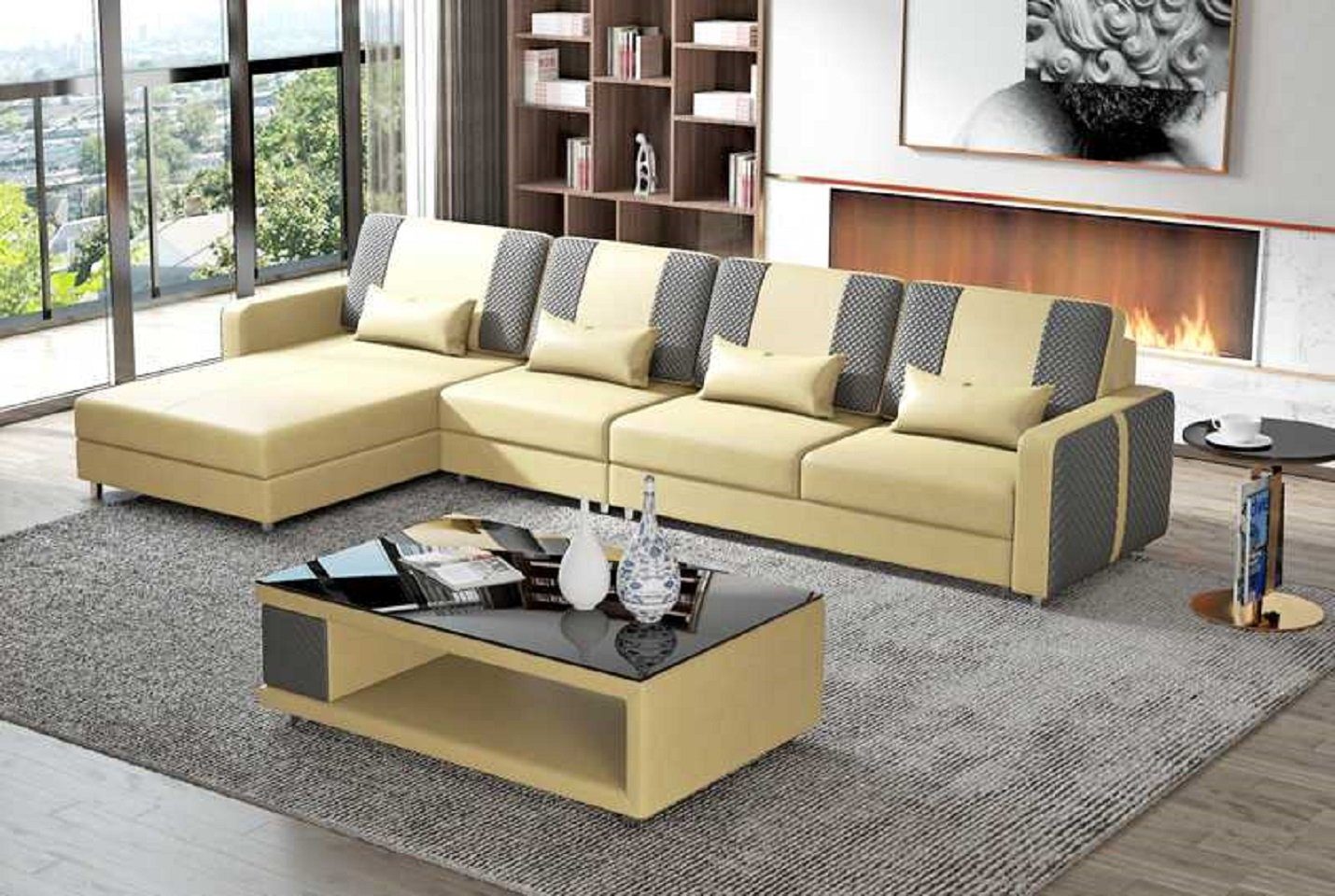 in Modern Ecksofa Made Couch Eckgarnitur Liege Ecksofa L Luxus Beige Neu, Sofa 3 Europe Form Teile, JVmoebel