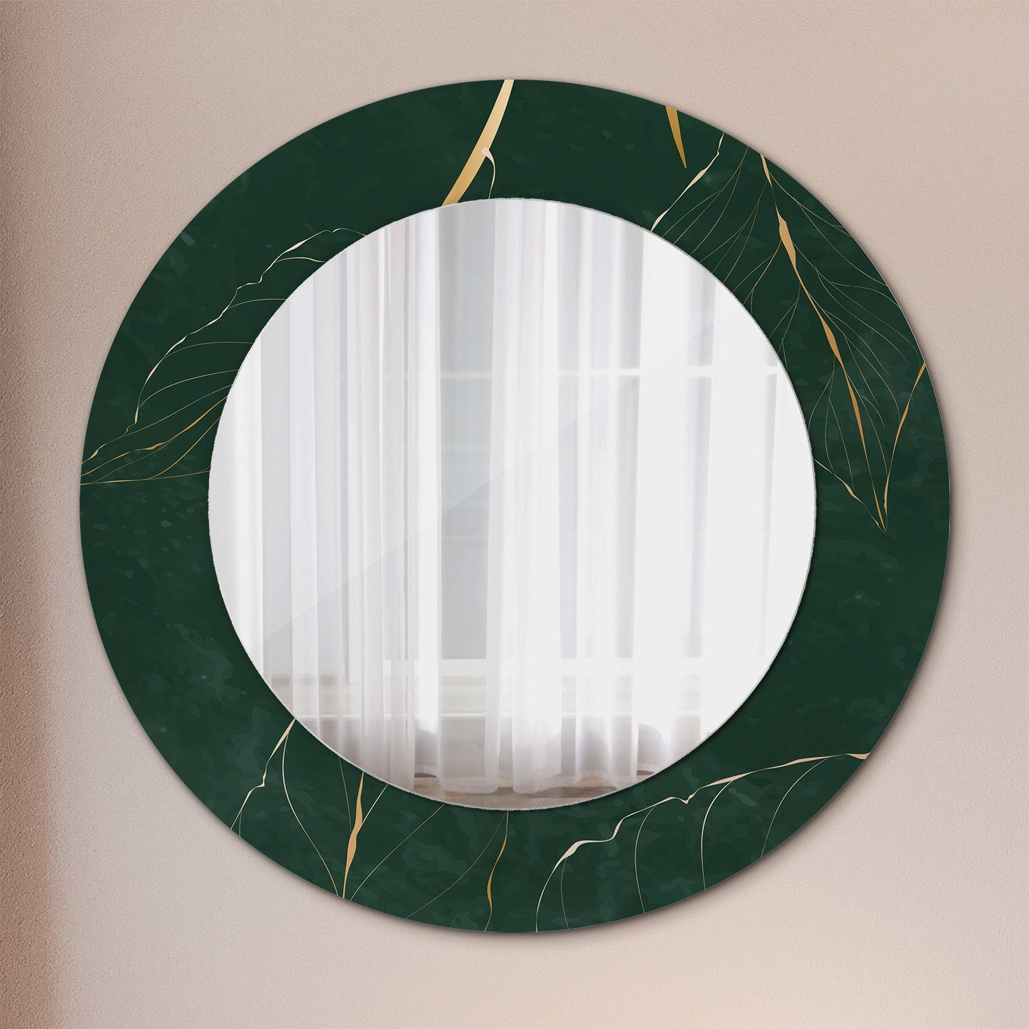 Tulup Spiegel Modern Wandmontage Wandspiegel Spiegel mit Aufdruck Rund: Ø50cm Golden Leaves