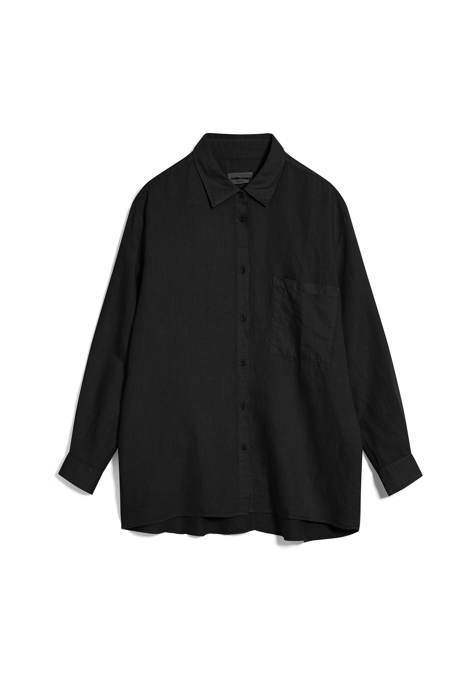 black Bluse Hemdbluse EALGAA Fit Relaxed (1-tlg) LINO Leinen-Mix Armedangels Damen empty aus