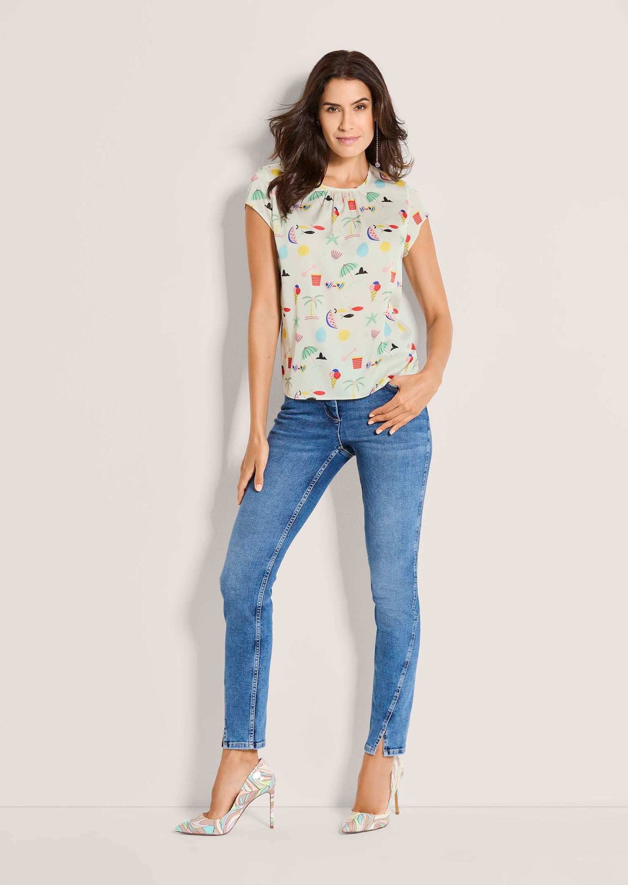 MADELEINE Shirtbluse Druckbluse mit sommerlichem Print Freizeitbluse mit gekräuseltem Rundhals und Kurzarm