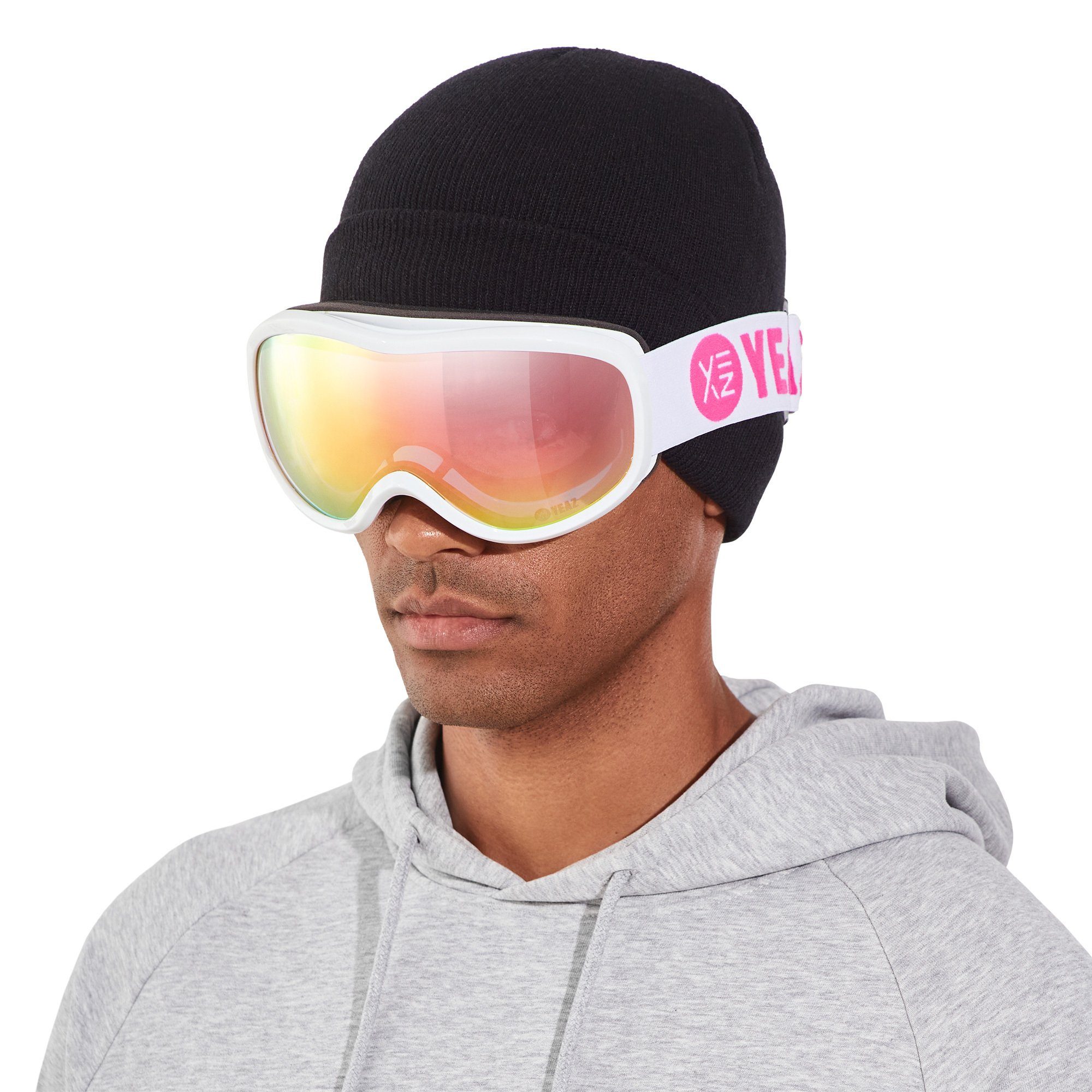 YEAZ Skibrille STEEZE ski- und snowboard-brille pink/weiss, Premium-Ski- und Snowboardbrille für Erwachsene und Jugendliche