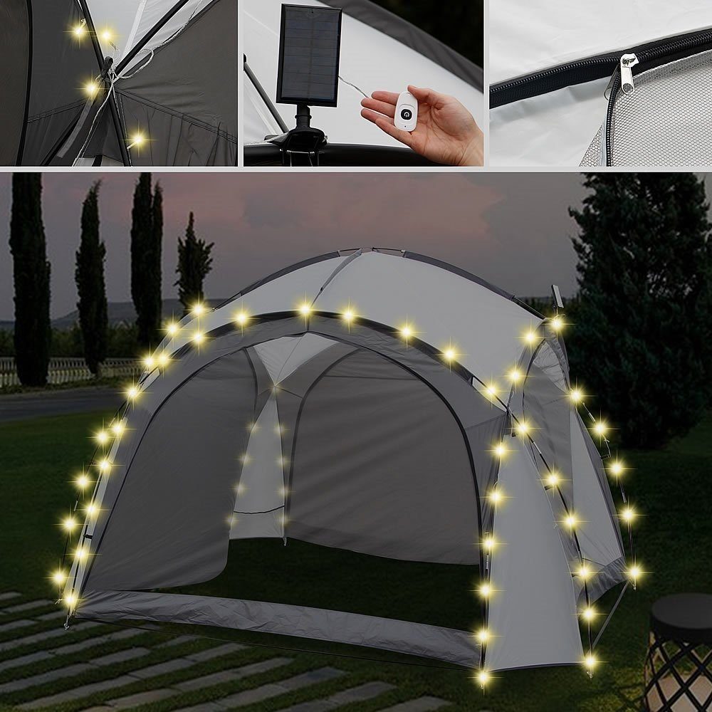 Melko Lichtzelt Camping Gartenpavillon Partyzelt - Bierzelt, 3,5x3,5m LED LED Solar 4 Festzelt Weiß (Stück), Solarbetrieb Personen