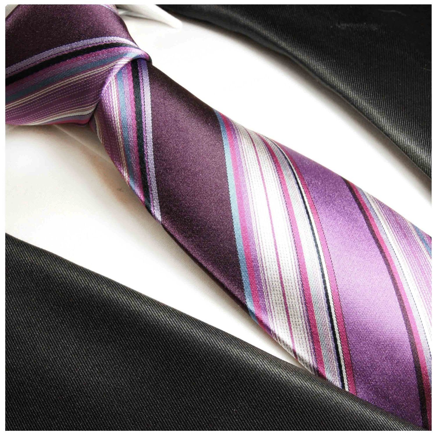 gestreift lila mit Seide mit Malone 2-St., modern Krawatte violett (Set, Paul Seidenkrawatte 100% Einstecktuch) (8cm), Breit Herren 251 Krawatte Tuch