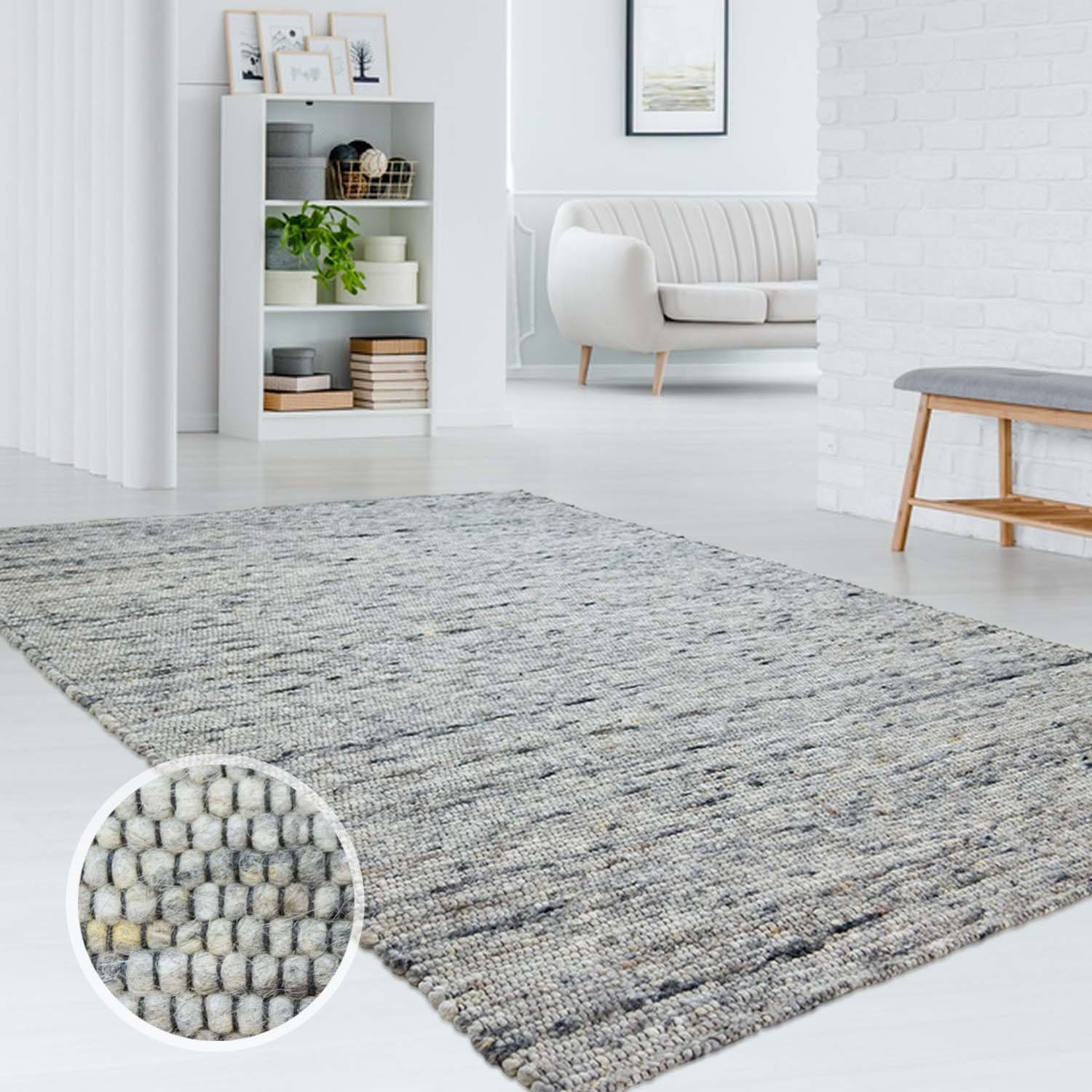 TaraCarpet, Höhe: Esszimmer grau meliert 170x230 mm, Schlaf- grau Erfenstein, Wollteppich Handweb Schurwollteppich gewalkt Wohnzimmer TaraCarpet rechteckig, 13