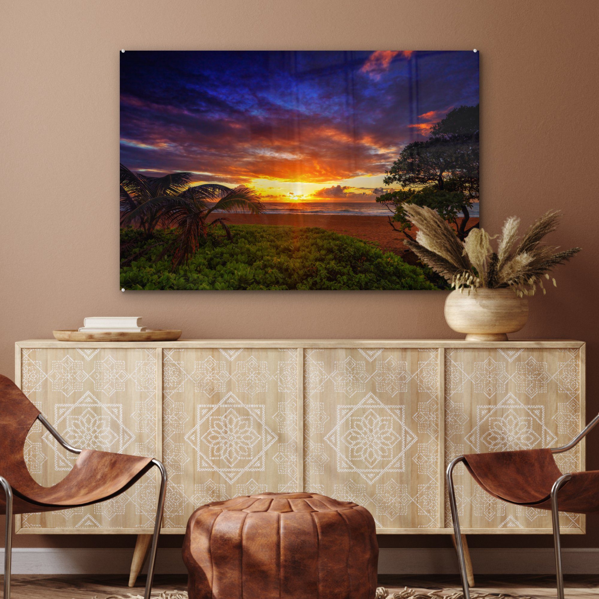 MuchoWow beeindruckender auf Acrylglasbilder & Wohnzimmer (1 Hawaii, Schlafzimmer Ein St), Acrylglasbild Sonnenuntergang