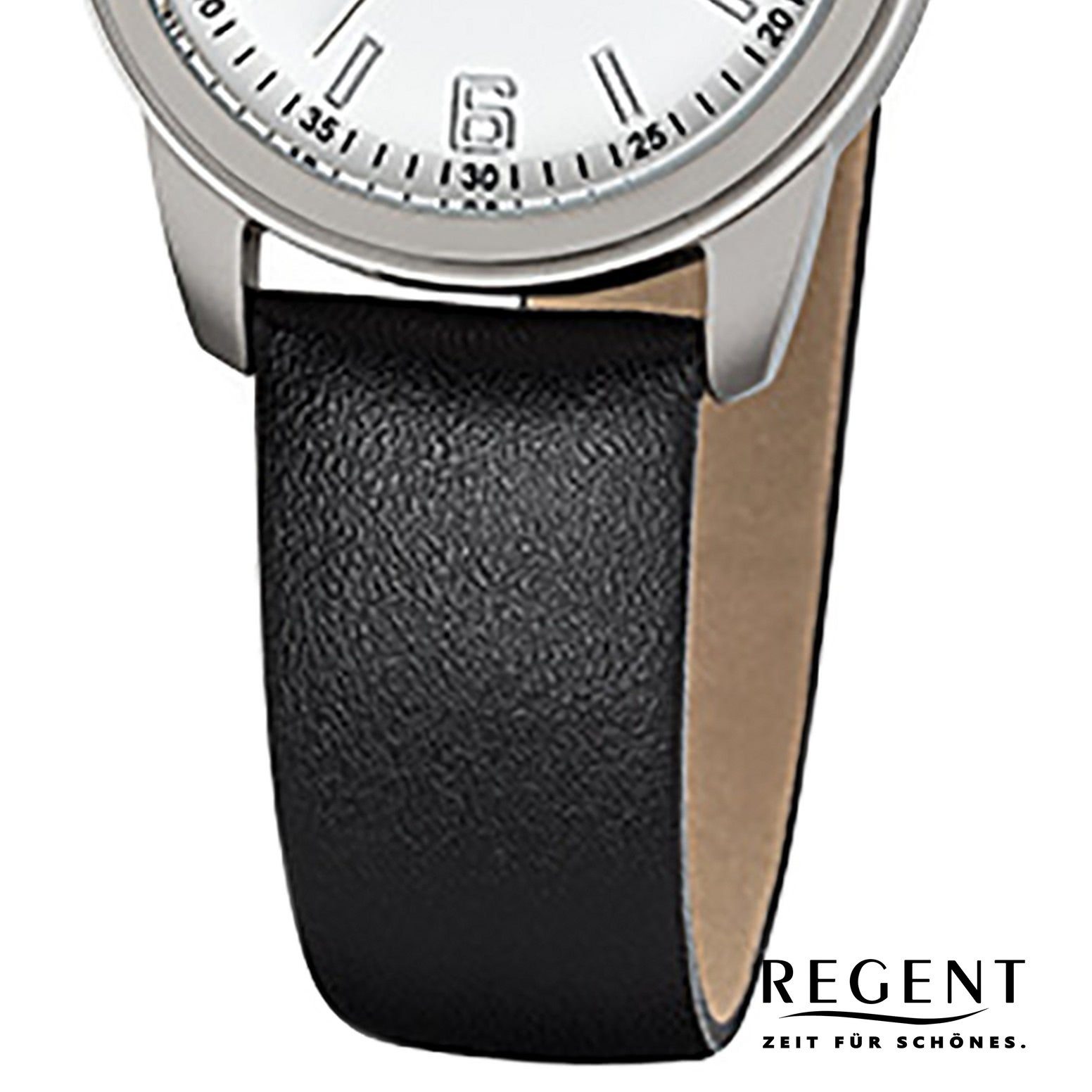 (ca. 27mm), Damen Quarzuhr schwarz rund, Damen-Armbanduhr Lederarmband Analog, klein Regent Armbanduhr Regent