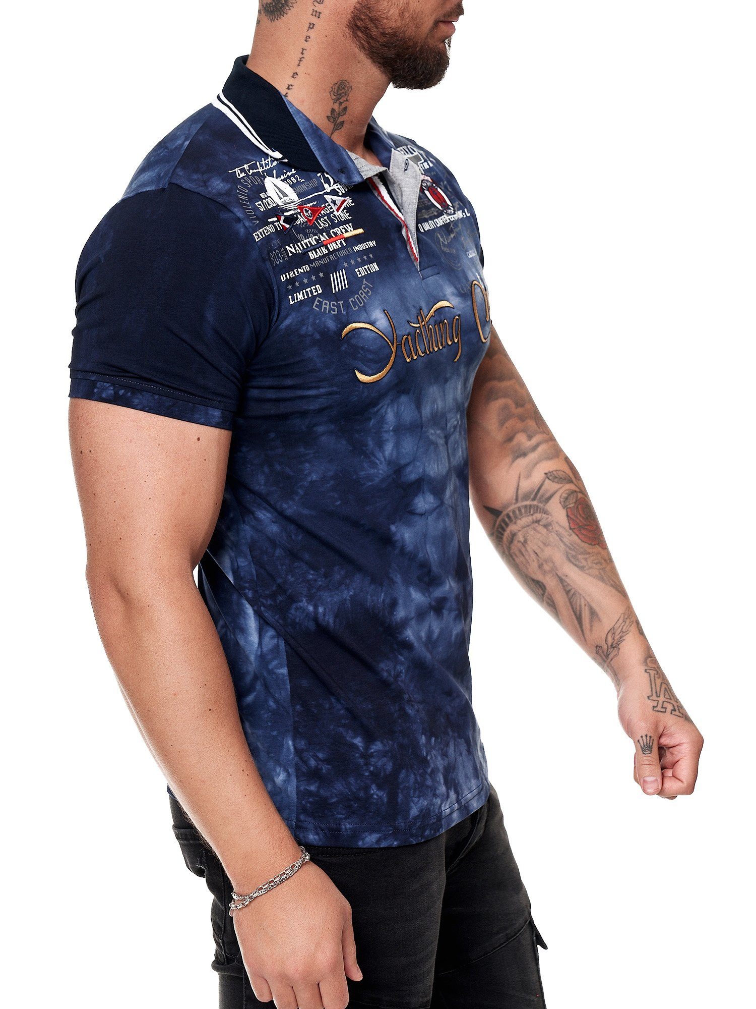 Freizeit Fitness Casual Polo Navy (Shirt Tee, TS-3581 1-tlg) Kurzarmshirt OneRedox T-Shirt