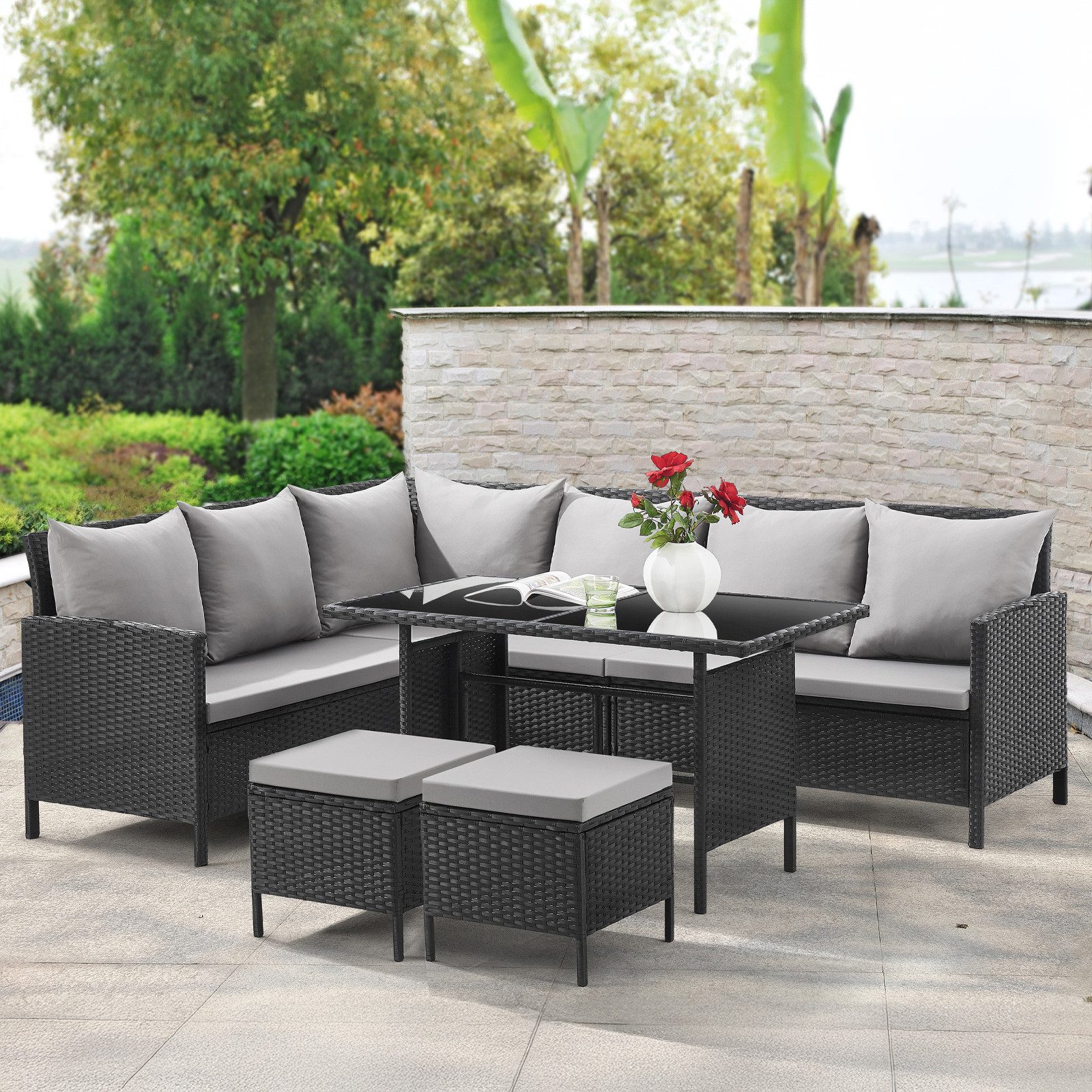 SVITA Gartenlounge-Set MADISON, (Set, 2-tlg., Lounge mit Tisch), Gartenmöbelset, Sitzlounge, inkl. Kissen, Schwarz