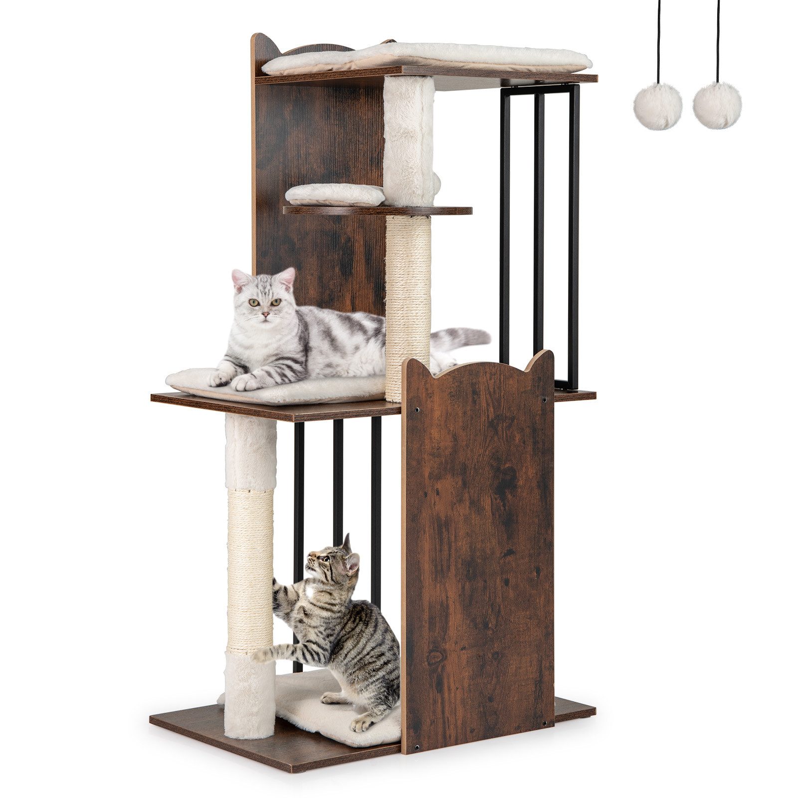 COSTWAY Kratzbaum, Katzenbaum, Kletterbaum mit abnehmbaren Kissen