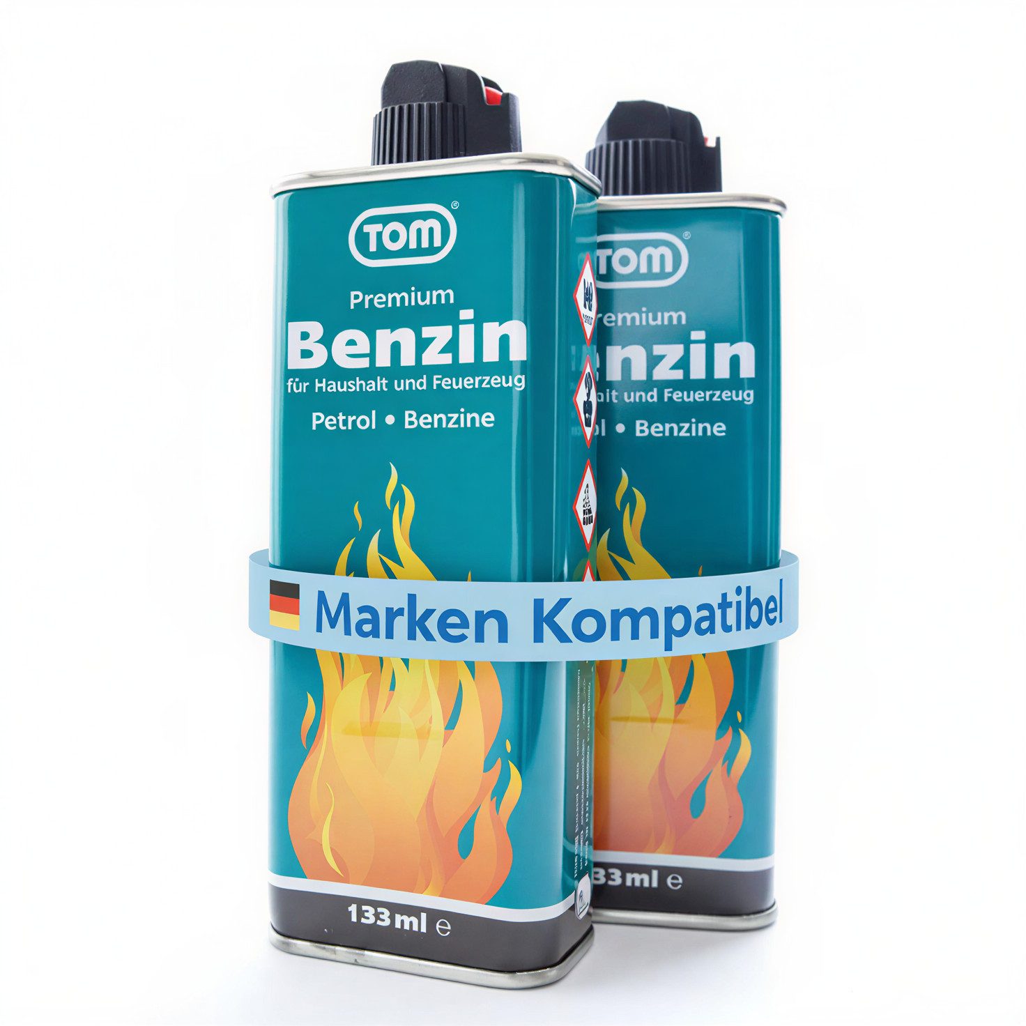 TOM Feuerzeug Benzin 133 ml Flasche im Set zum nachfüllen (2-St), 5er oder 2er Set, kompatibel für alle Marken