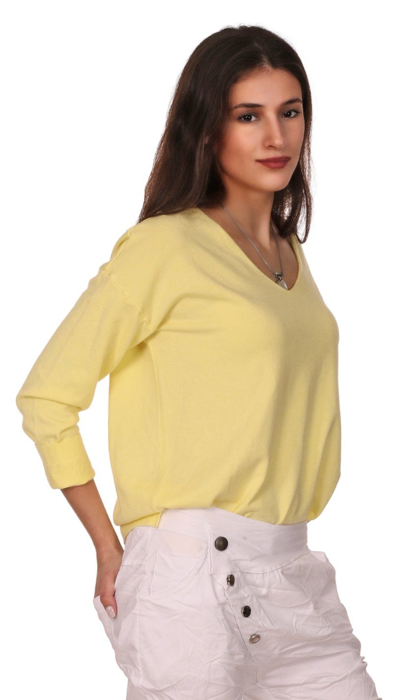 Basicstyle Langarm Moda V-Ausschnitt V-Ausschnitt-Pullover Pullover Gelb Charis