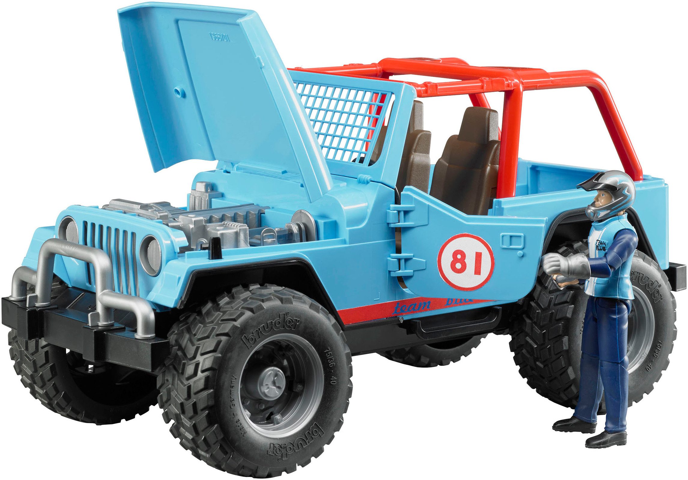 Bruder® Spielzeug-Auto Jeep Cross Country Racer blau 30 cm mit Rennfahrer (02541), Made in Europe