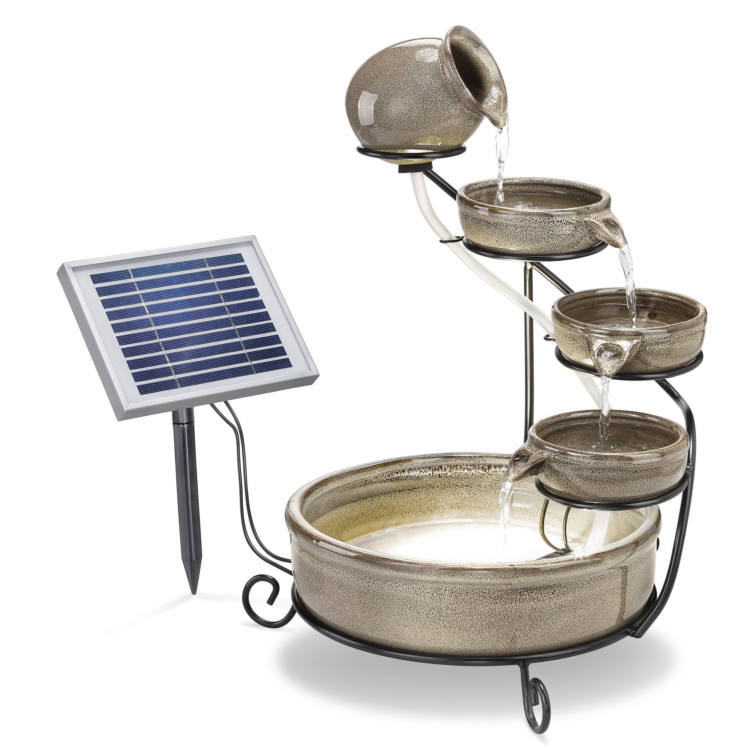esotec Gartenbrunnen Solar Kaskadenbrunnen Pisa aus Keramik, Akku + LED-Licht H=55cm 101300, (Komplettset)