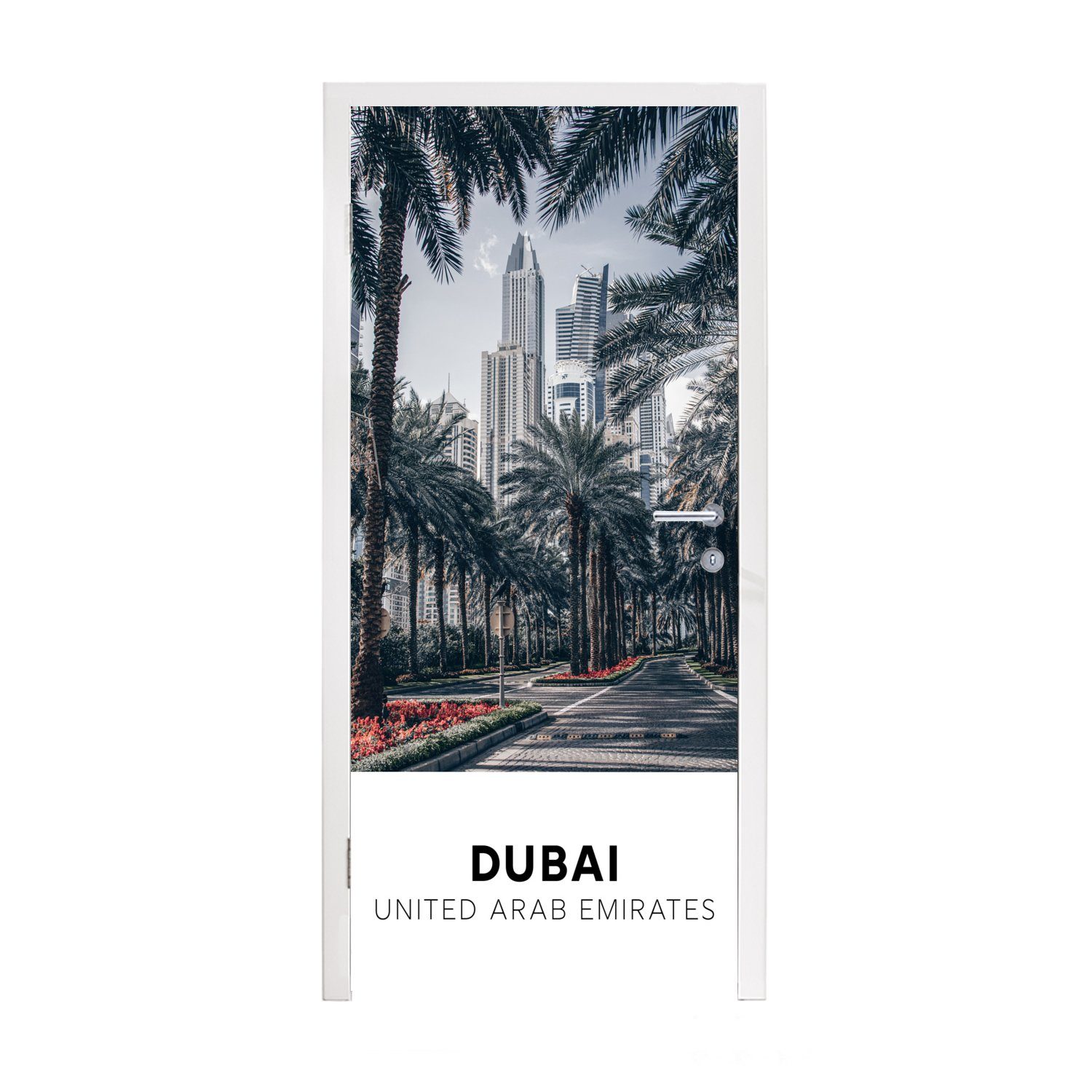 MuchoWow Türtapete Dubai - Architektur - Palme, Matt, bedruckt, (1 St), Fototapete für Tür, Türaufkleber, 75x205 cm