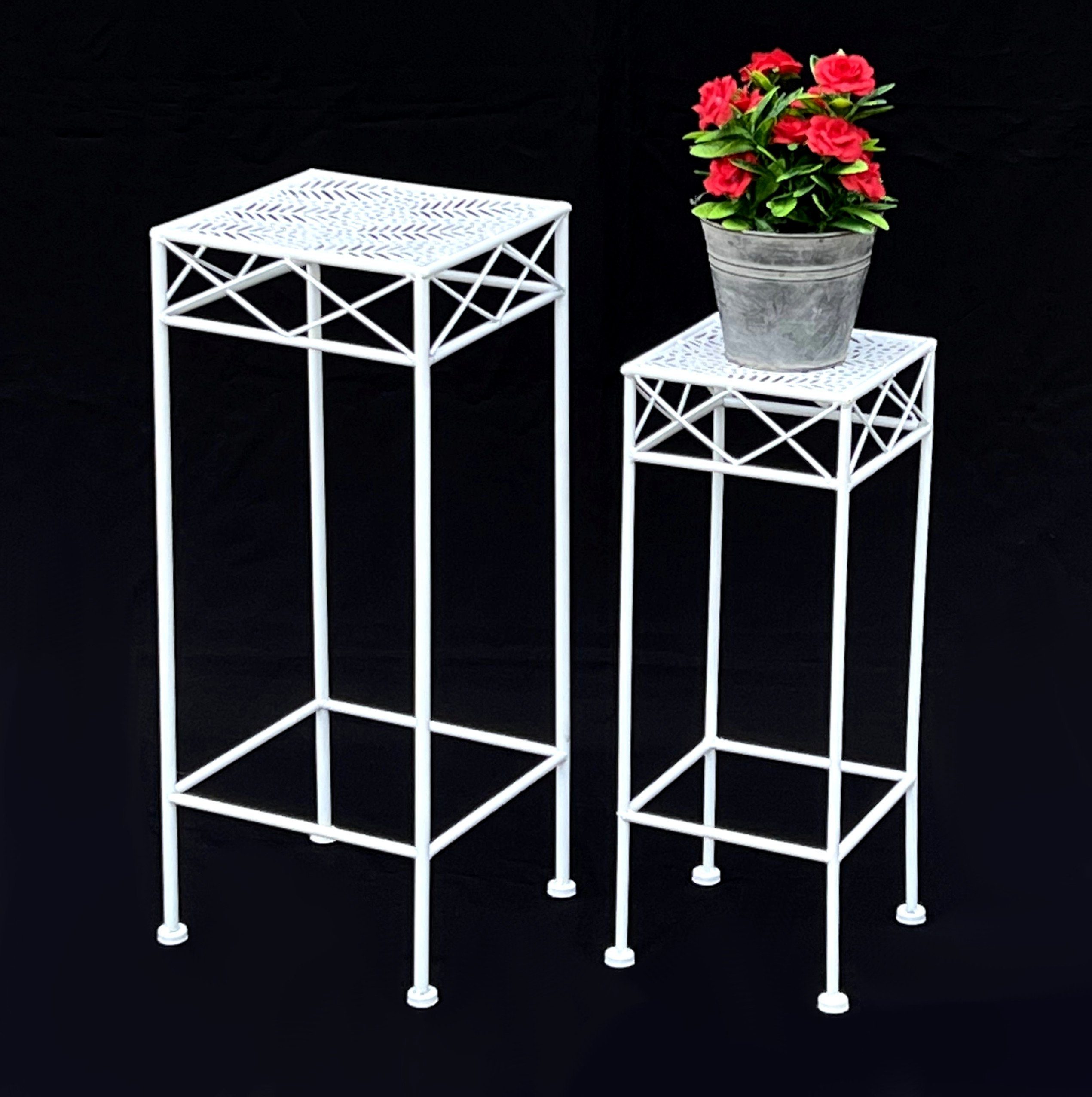 Blumenständer Blumenständer Blumenhocker DanDiBo Beistelltisch Metall Set 2er Weiß Eckig