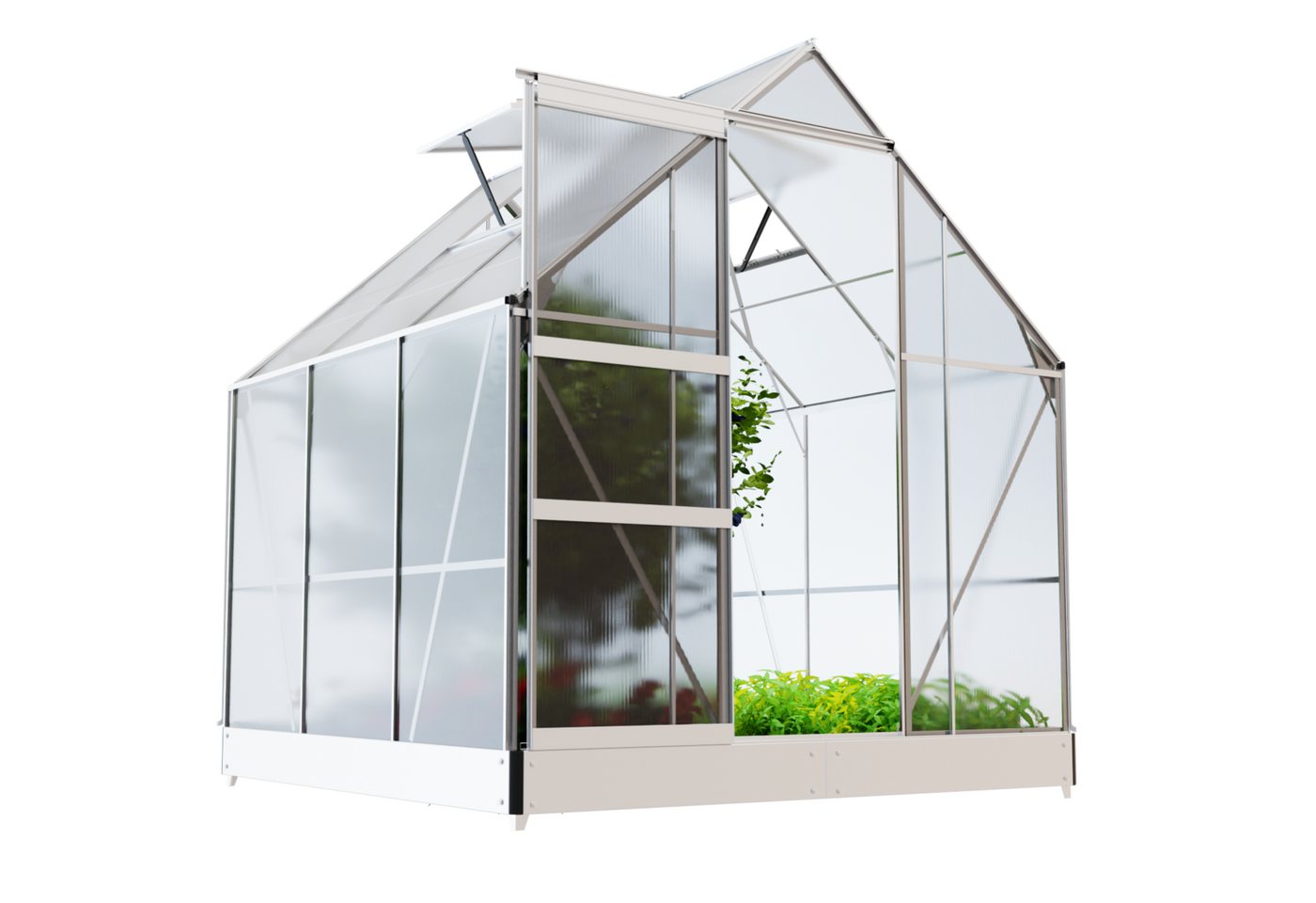 GARMIO Gewächshaus Gewächshaus CUNEO aus Aluminium, 3,6m² 4mm Wand, Schiebetür, BxTxH: 190 x 190 x 195 cm, inkl. Fundament,wetterfest und stoßfest, inkl Regenrinne, mit zwei (2) Dachfenstern für optimale Belüftung, winterfest, Dachfenster, für Selbstversorger | Rabatt: 30% GARMIO Gewächshaus Gewächshaus CUNEO aus Aluminium, 3,6m² 4mm Wand, Schiebetür, BxTxH: 190 x 190 x 195 cm, inkl. Fundament,wetterfest und stoßfest, inkl Regenrinne, mit zwei (2) Dachfenstern für optimale Belüftung, winterfest, Dachfenster, für Selbstversorger | Rabatt: 30%