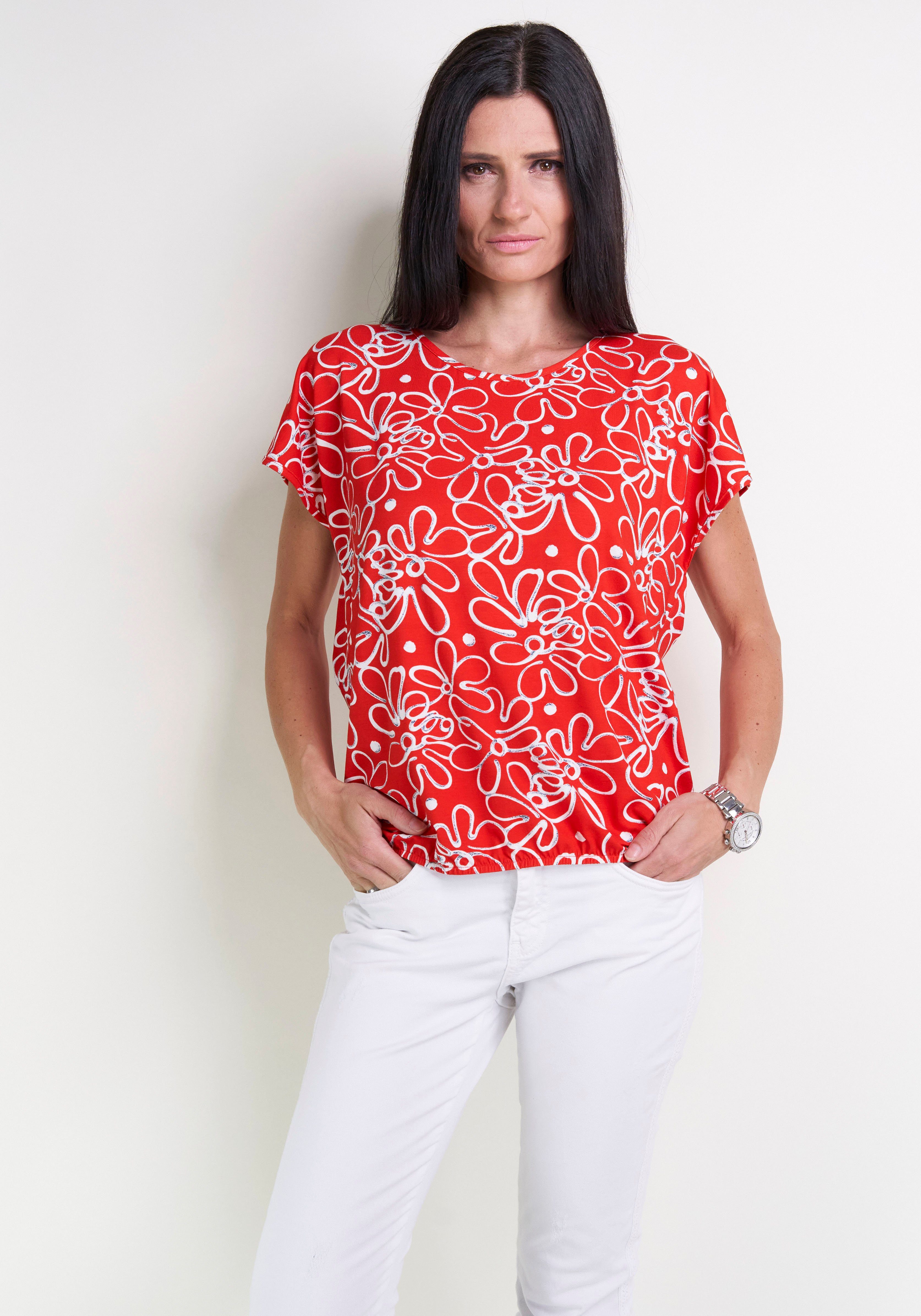 mit im Seidel Saum, MADE Druck GERMANY IN Moden und floralem Print-Shirt Elastik