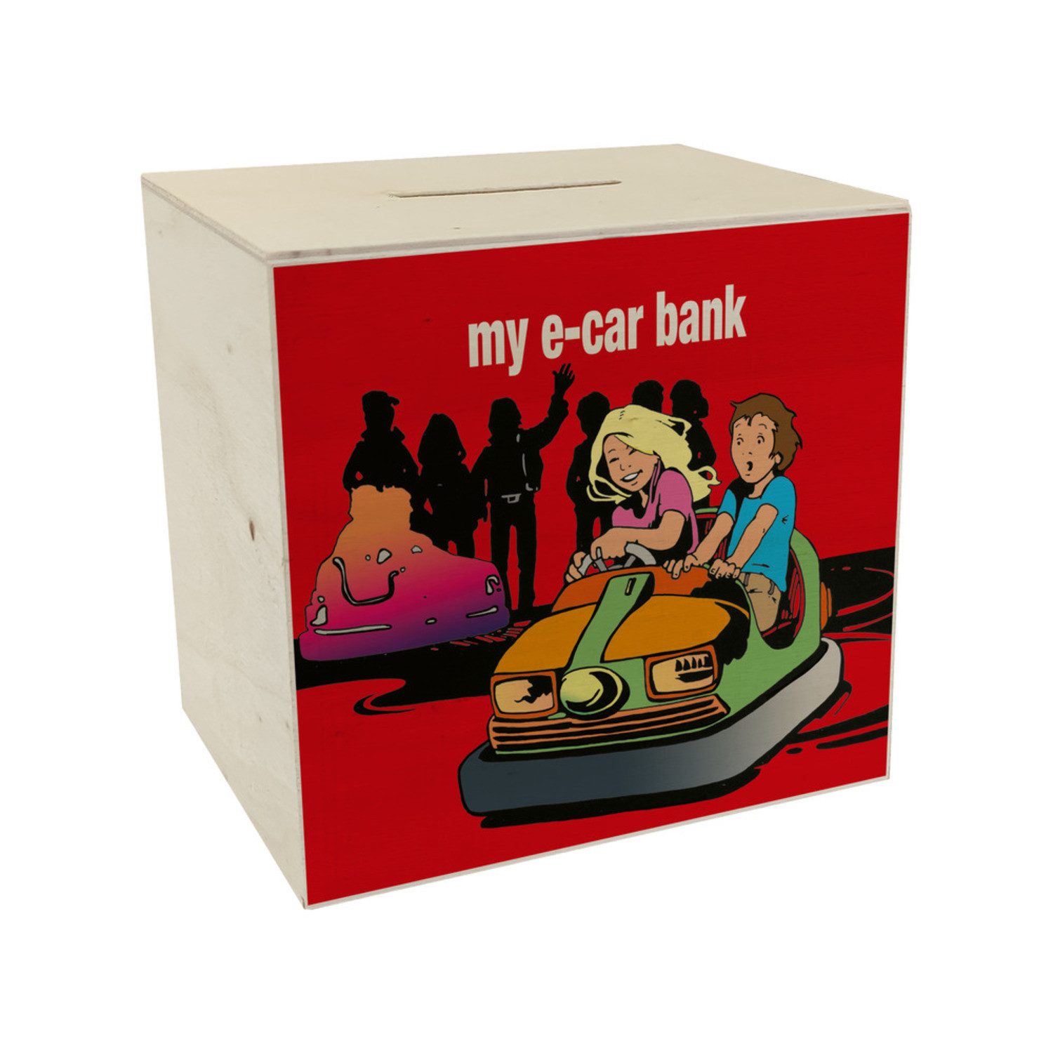 Spardose my e-car bank Boxauto Spardose aus Holz für ein E-Auto in rot