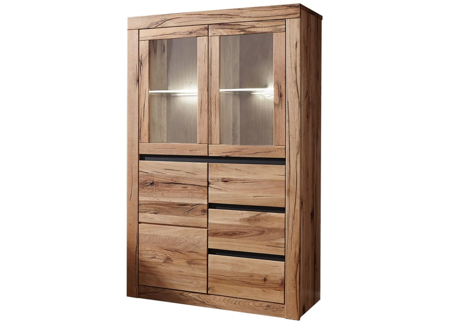 Massivmoebel24 Highboard (Highboard Wild-/Zerreiche 95x42x150 natur geölt MONTREUX #123)