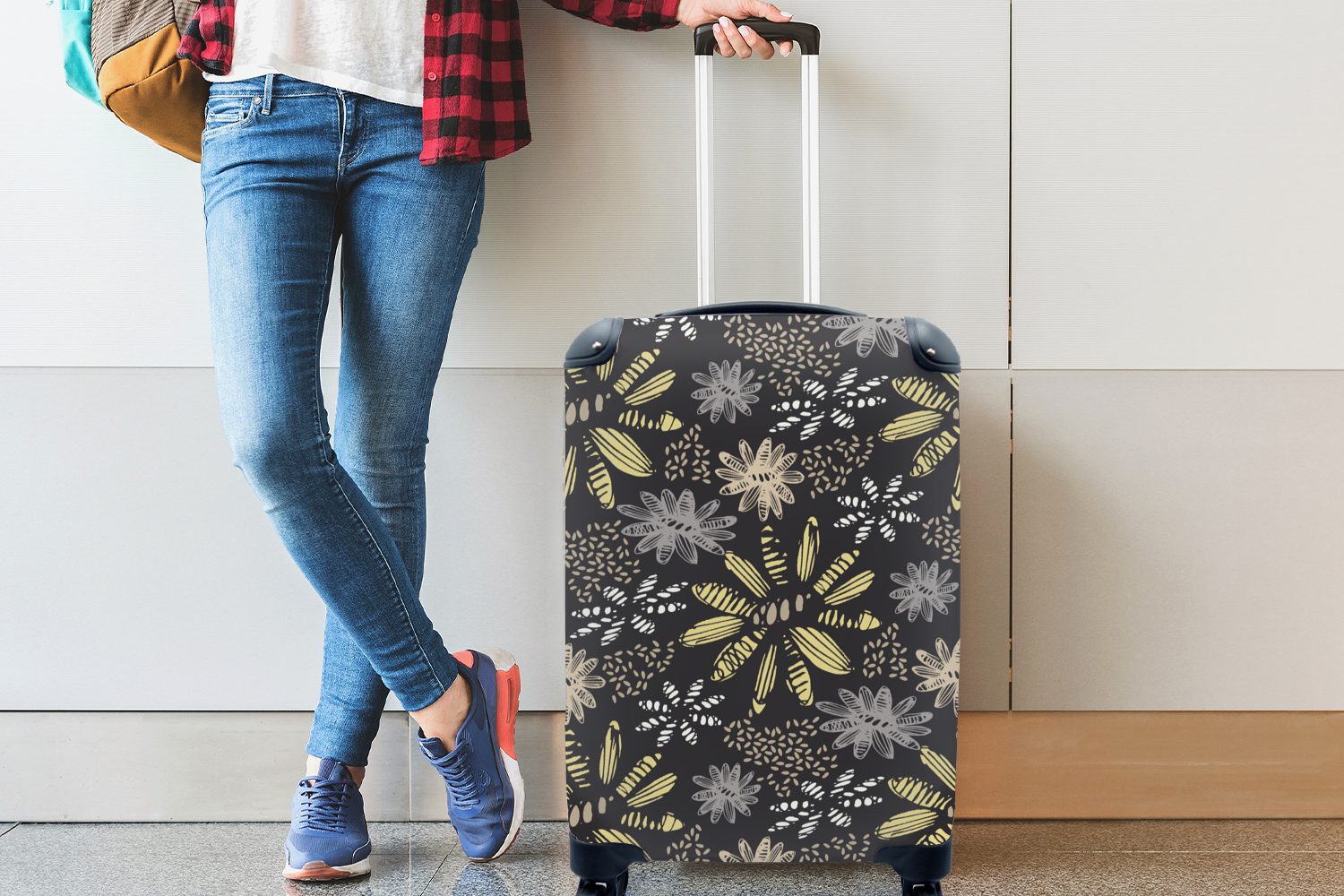 MuchoWow Handgepäckkoffer Abstrakt Muster, Ferien, für 4 Handgepäck mit Reisetasche rollen, Trolley, Rollen, - - Blumen Reisekoffer