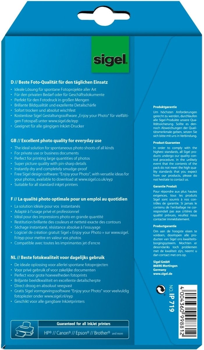 Sigel Fotopapier Fotopapier Everyday plus 10x15cm hochglänzend 200g 72 Blatt