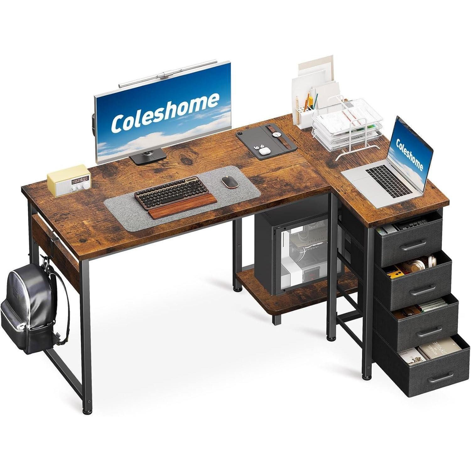 LuxusKollektion Eckschreibtisch Eckschreibtisch L Form 4 Schubladen 120 × 70 cm Vintage Brown