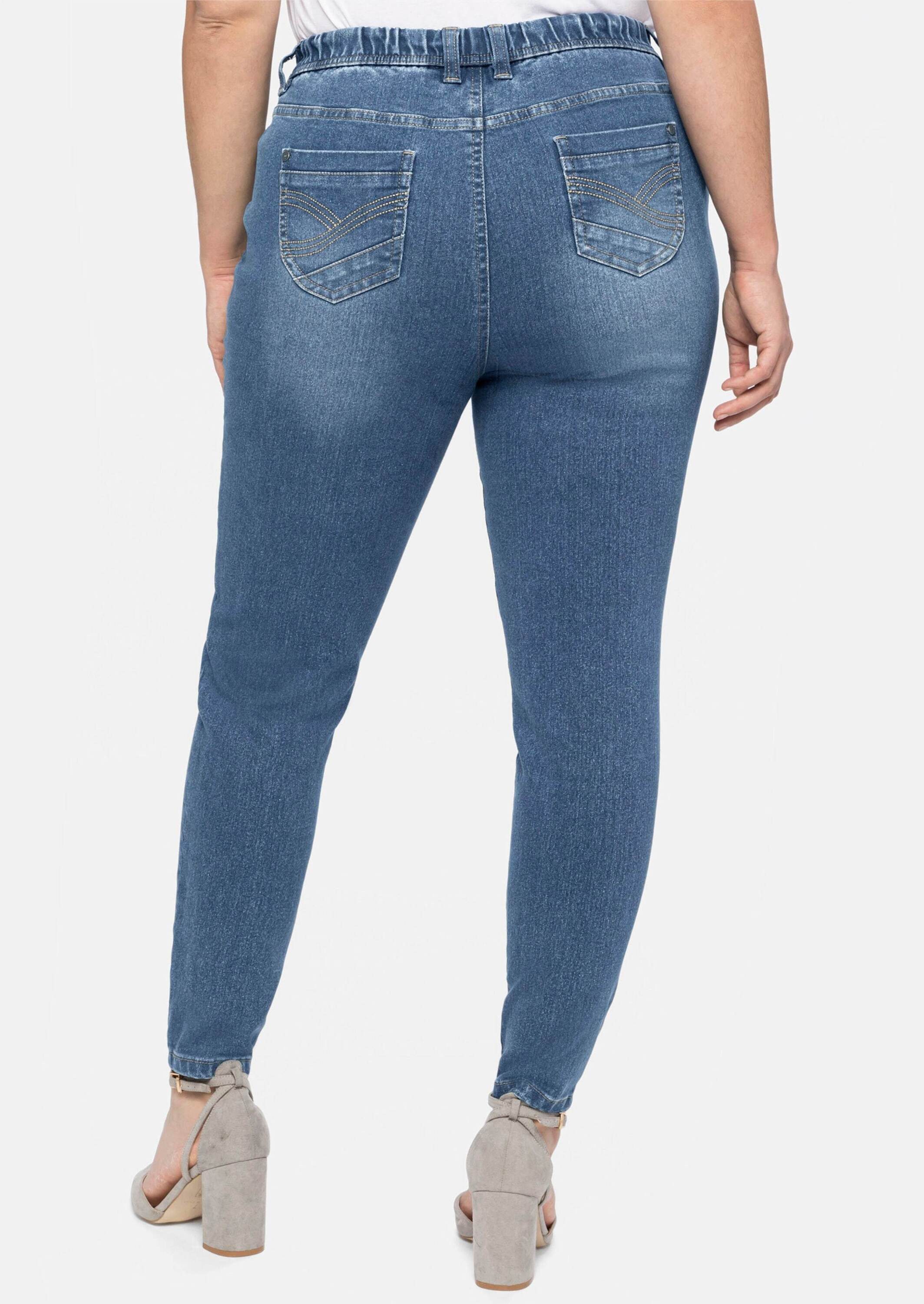Sheego Bequeme Jeans Stretch-Jeans normal mit Gummibund und Gürtelschlaufen – Bild 2 von 5