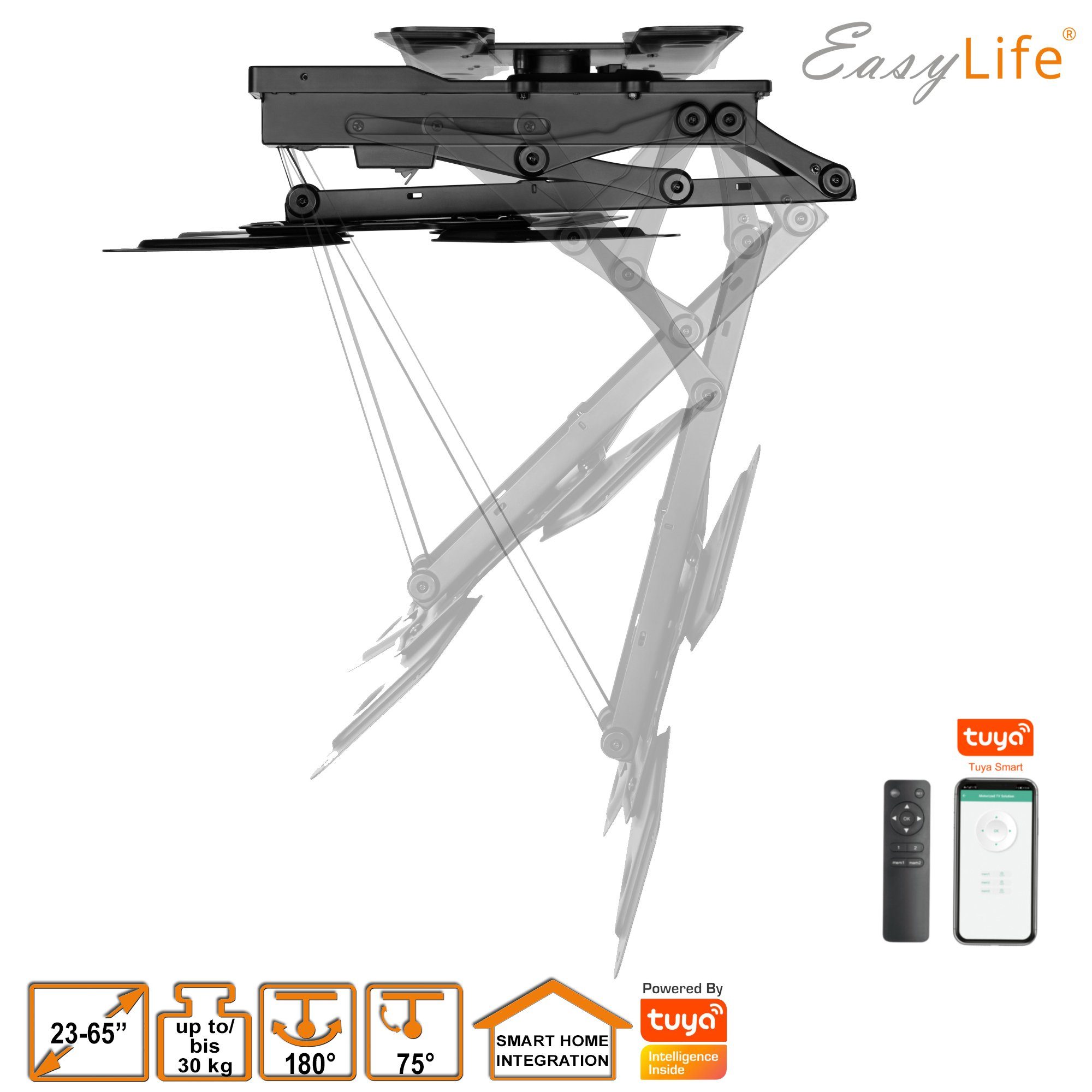 easylife TV Deckenhalter Smart elektrisch TV-Deckenhalterung schwenkbar, Zoll, 23-65 drehbar/ Home