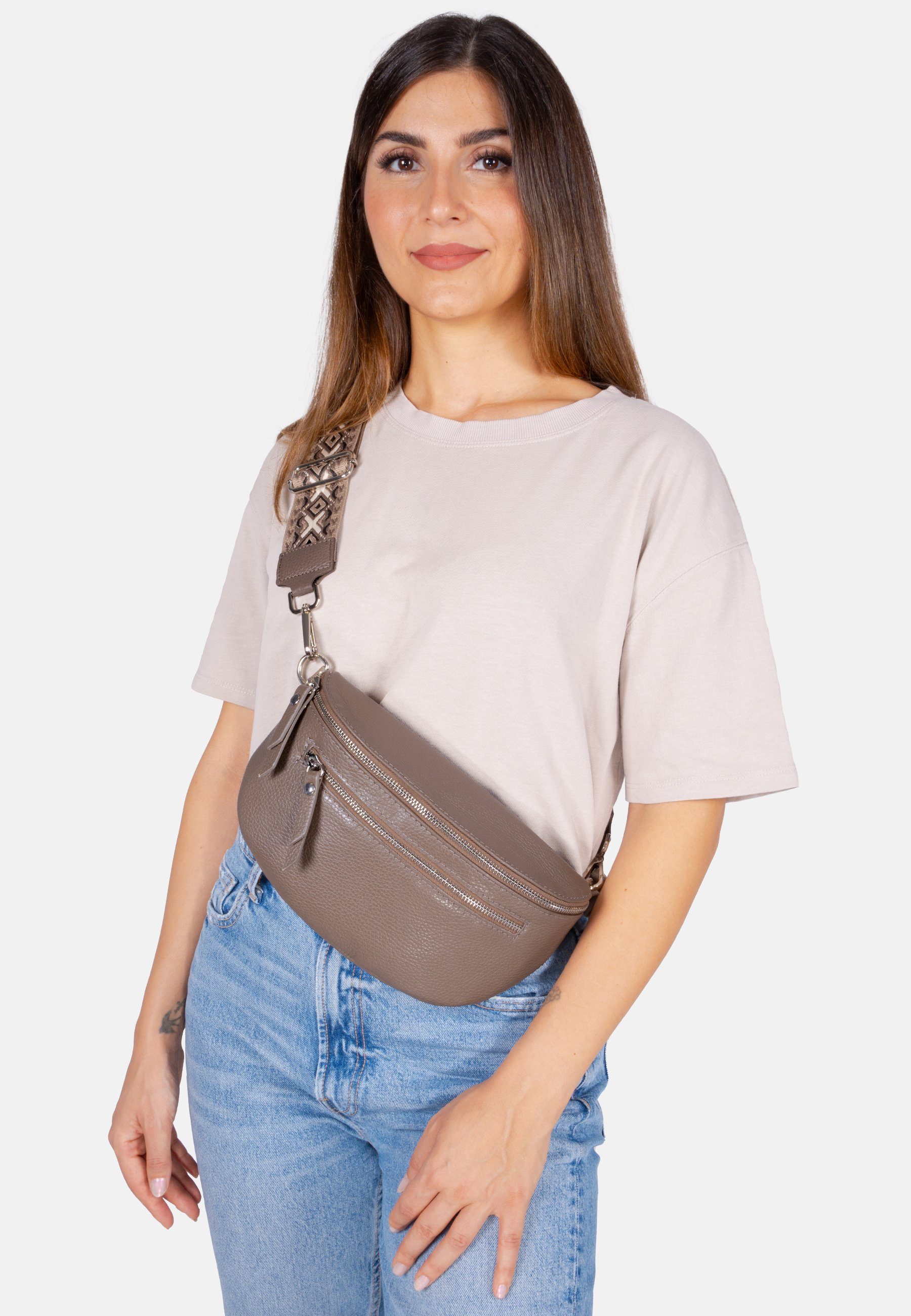 Seasons of April Umhängetasche Crossbody Bag Pia, Mittelgroße Umhängetasche aus 100% Leder mit breitem Gurt und 2 Zipper