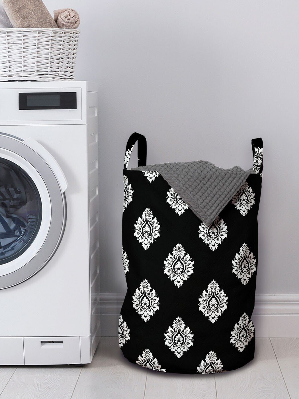 Wäschesäckchen Damast Kordelzugverschluss Art Waschsalons, Jahrgang mit Abakuhaus inspiriert Wäschekorb für Royal Griffen