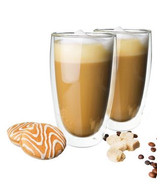 Sendez Thermoglas Doppelwandige Latte Macchiato Gläser 450ml Kaffegläser, 2 Stück